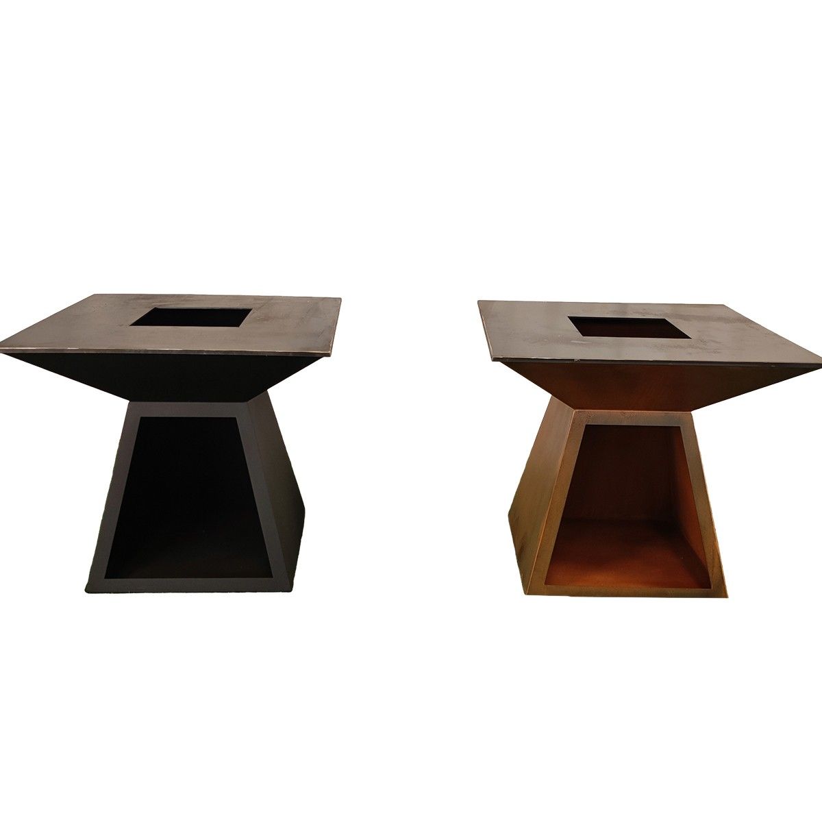 Holzgrill mit Grillplatte, große Kochfläche, Holzfach, 2 mm Cortenstahl, 100x100x90 cm, Schwarz, Rustico