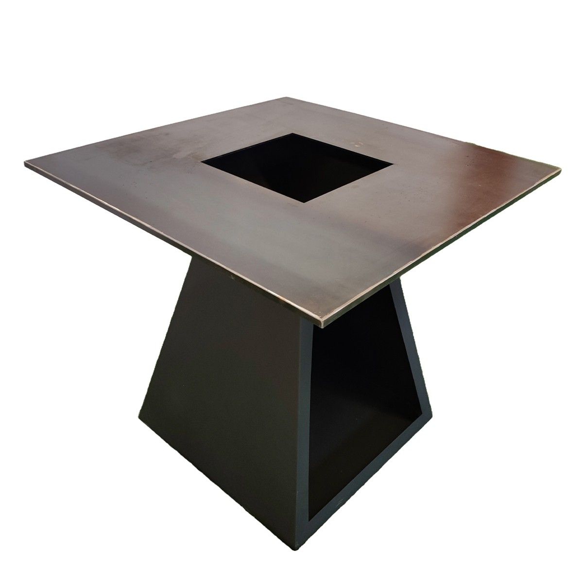 Holzgrill mit Grillplatte, große Kochfläche, Holzfach, 2 mm Cortenstahl, 100x100x90 cm, Schwarz, Rustico