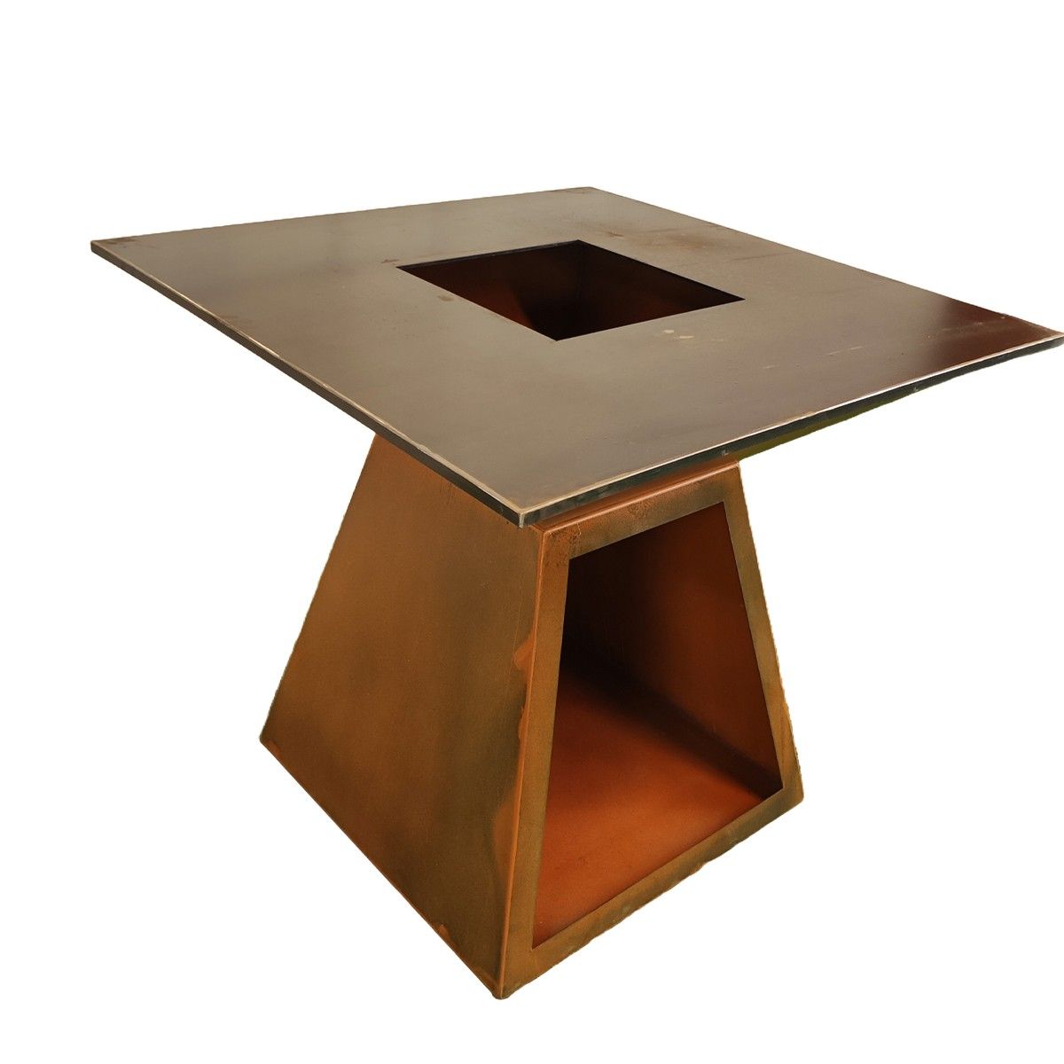 Holzgrill mit Grillplatte, große Kochfläche, Holzfach, 2 mm Cortenstahl, 100x100x90 cm, Rostoptik, Rustico