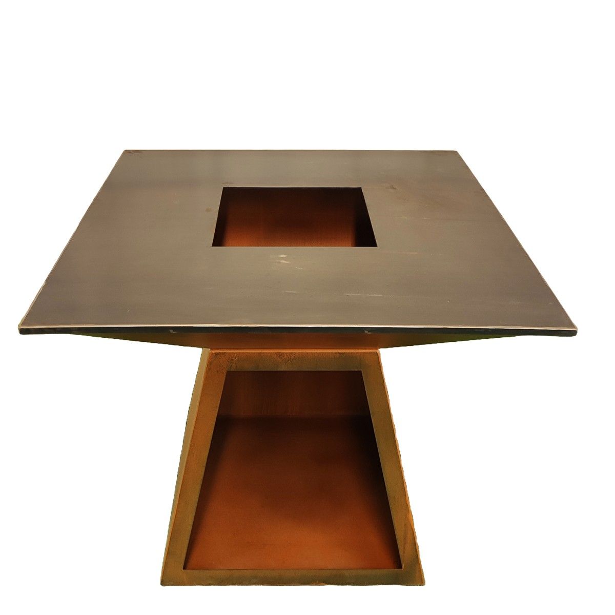 Holzgrill mit Grillplatte, große Kochfläche, Holzfach, 2 mm Cortenstahl, 100x100x90 cm, Rostoptik, Rustico