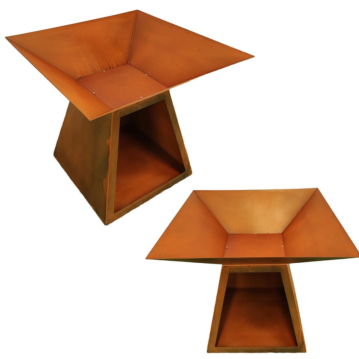 Holzgrill mit Grillplatte, große Kochfläche, Holzfach, 2 mm Cortenstahl, 100x100x90 cm, Rostoptik, Rustico