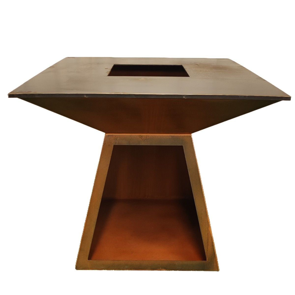 Holzgrill mit Grillplatte, große Kochfläche, Holzfach, 2 mm Cortenstahl, 100x100x90 cm, Rostoptik, Rustico
