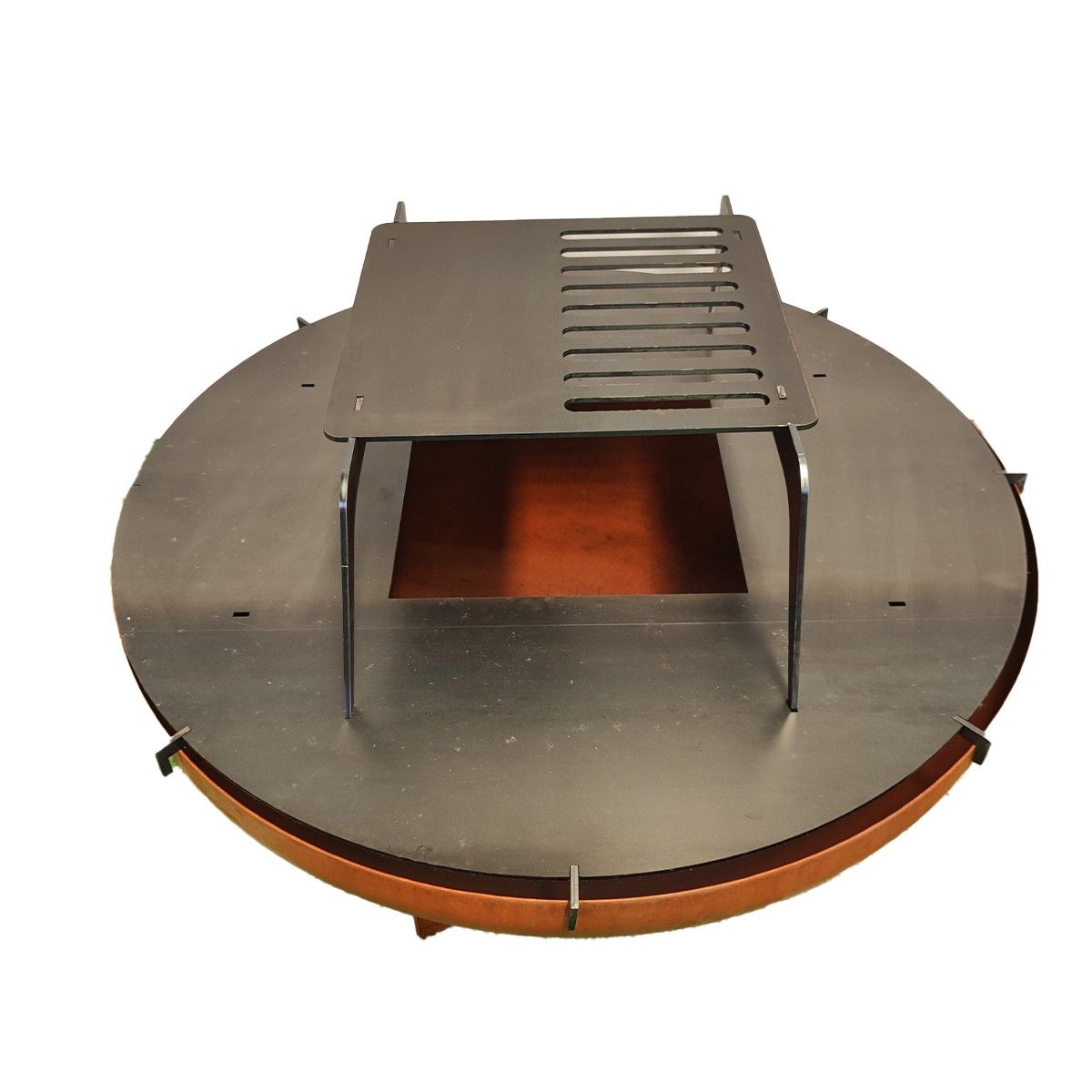 Holzgrill mit Grillplatte, Feuerstelle, multifunktional, aus 2 mm Cortenstahl, Ø 100 x H 70 cm, AshCraft