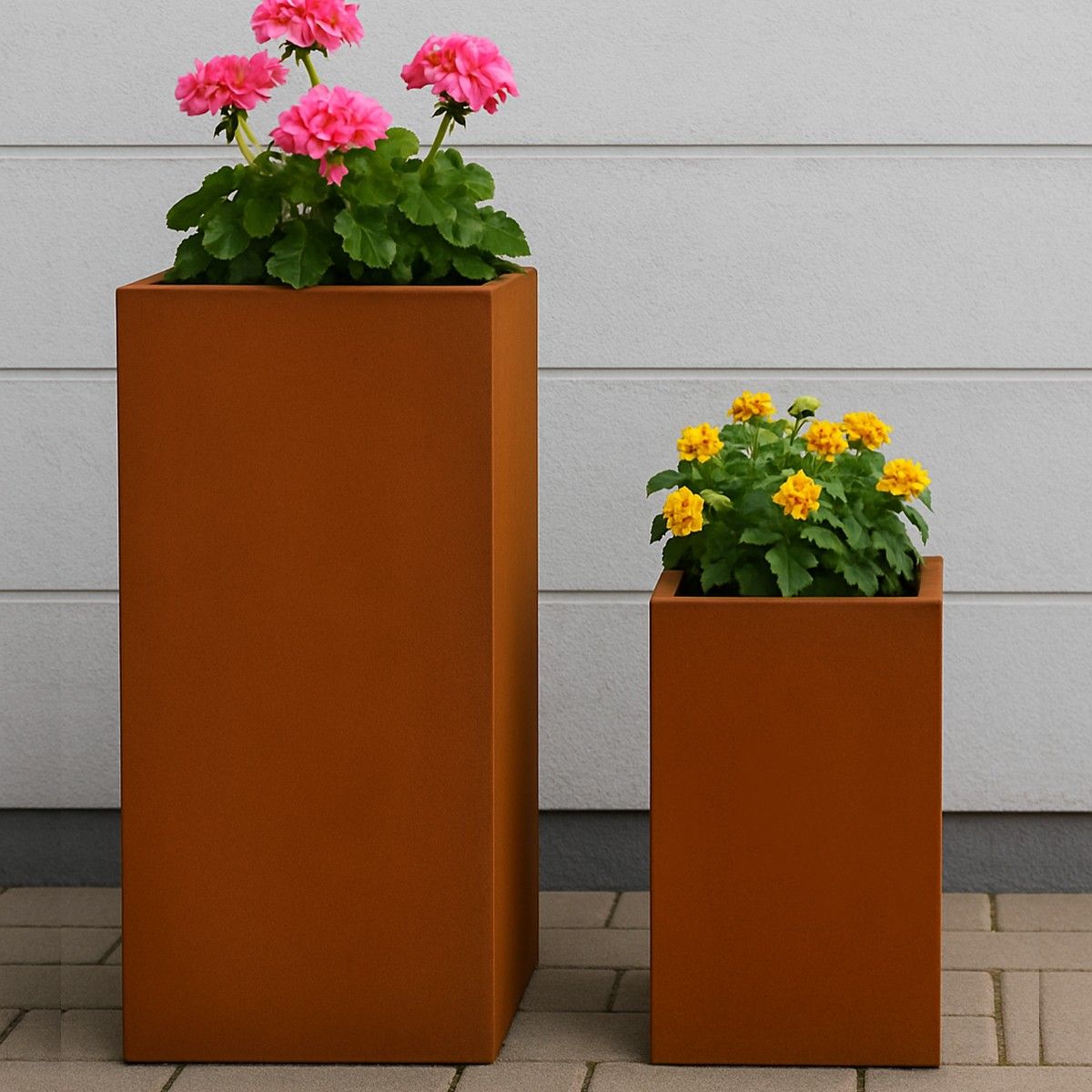 Modularer Pflanzkübel, 2 mm Cortenstahl, Höhe 60 oder 80 cm, Neoglow