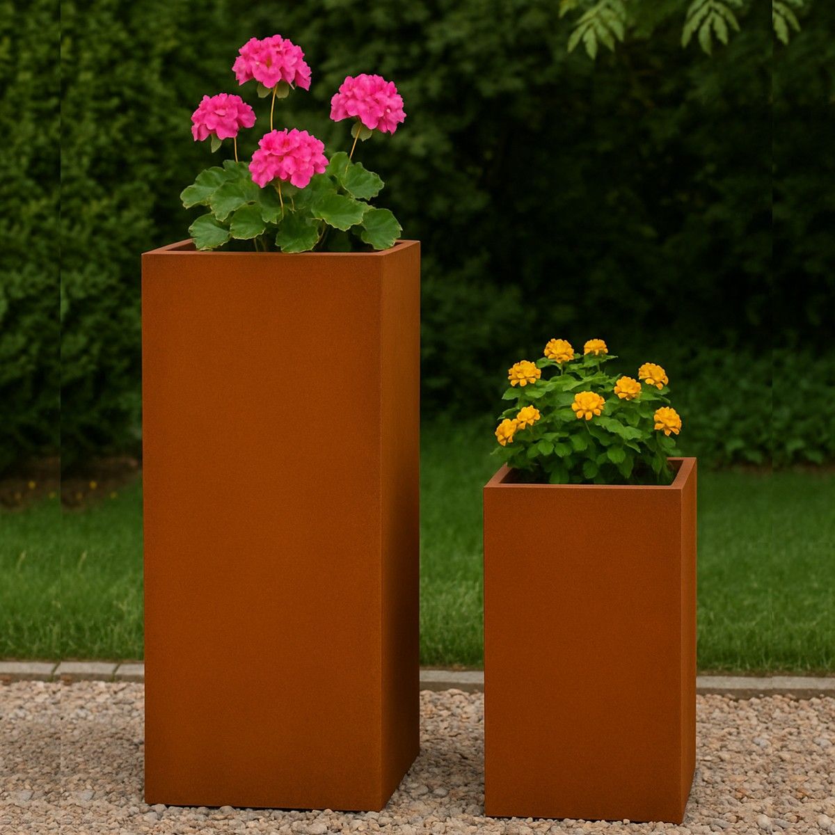 Modularer Pflanzkübel, 2 mm Cortenstahl, Höhe 60 oder 80 cm, Neoglow
