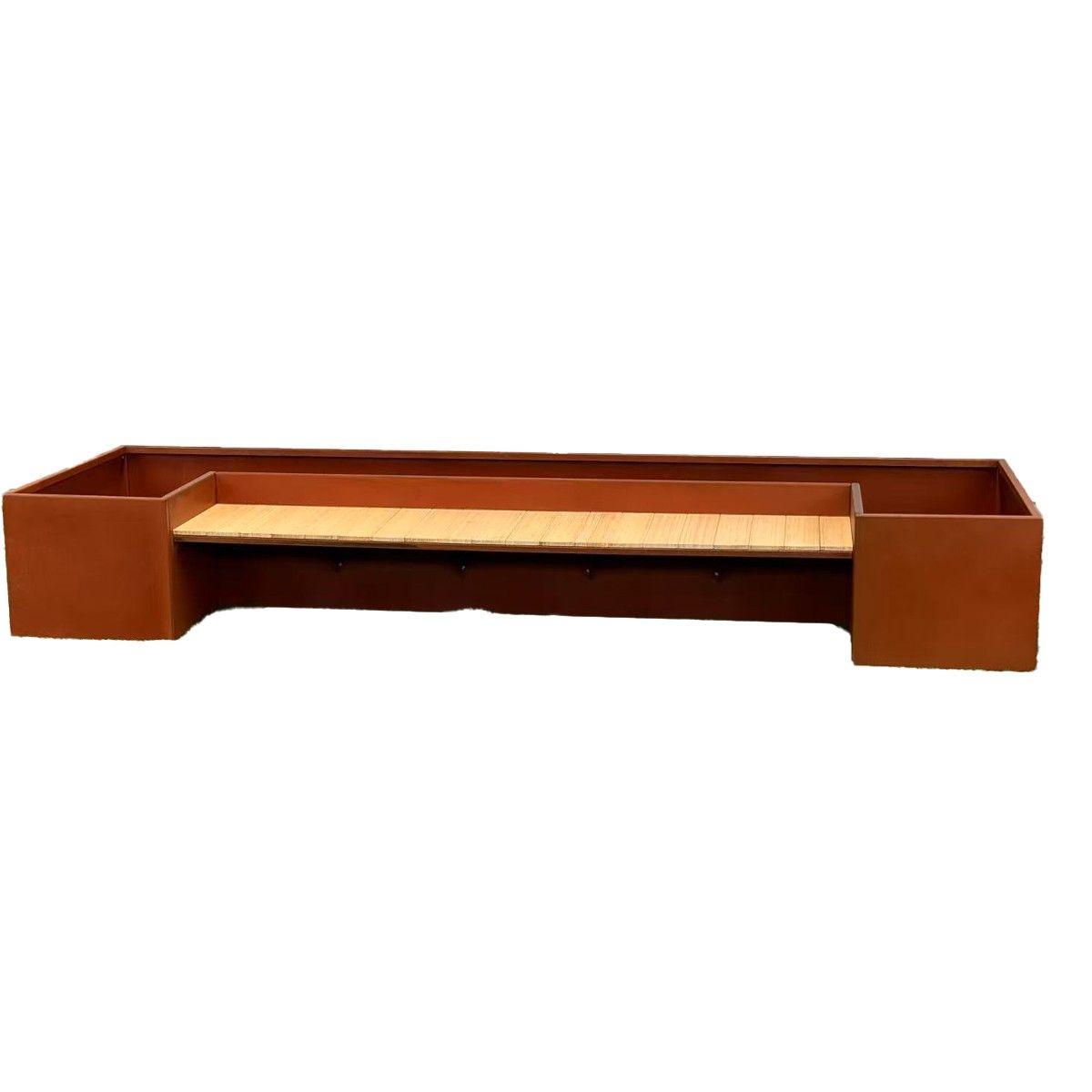 Pflanzkübel mit integrierter Holzbank, 2 mm Cortenstahl, Maße: 300x95x44 cm, FloraStep