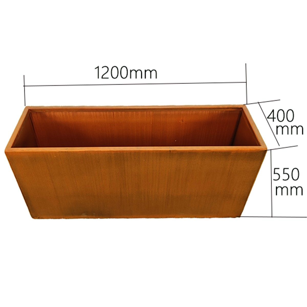 Rechteckiger Pflanzkübel, 2 mm Cortenstahl, Maße: 100x30x45 oder 120x40x55 cm, Bloom