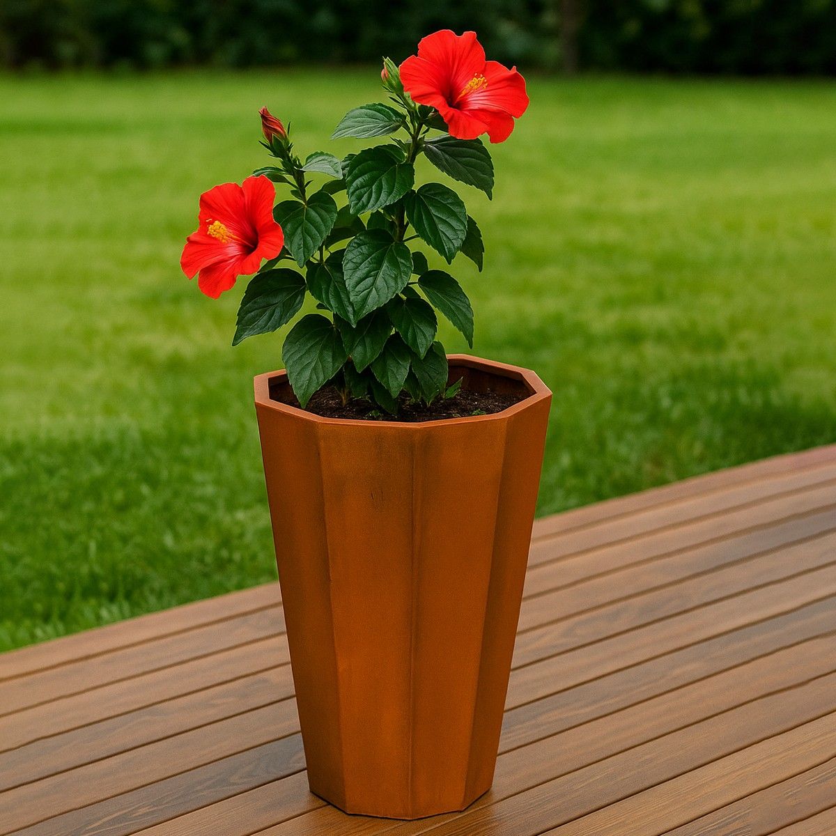 Achteckiger Pflanzkübel, 2 mm Cortenstahl, Maße 60x60x90 cm, Flora