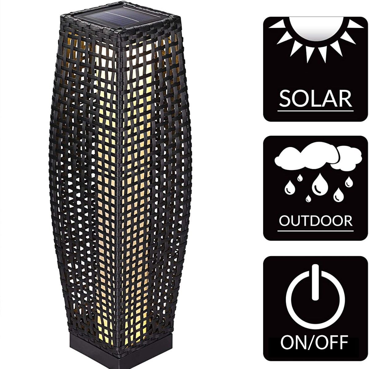 Solarlampe aus Polyrattan, Dämmerungssensor, Batterie inklusive, Schutzart IP44, 80 cm, Evelyn