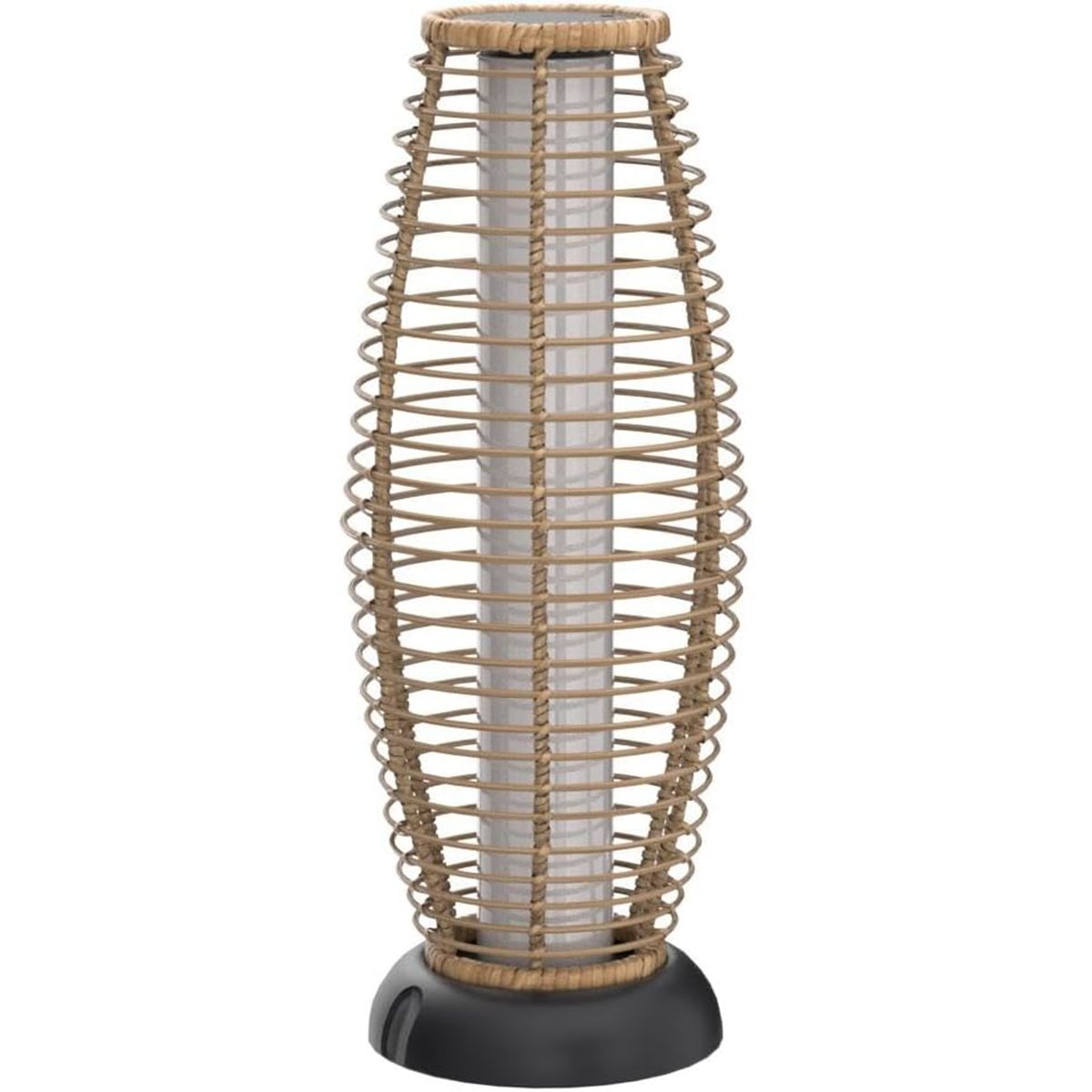 Solarlampe, Geflecht aus Polyrattan, USB-Ladefunktion, Batterie inklusive, Schutzart IP65, 74 cm, warmes Licht, Solar Boho