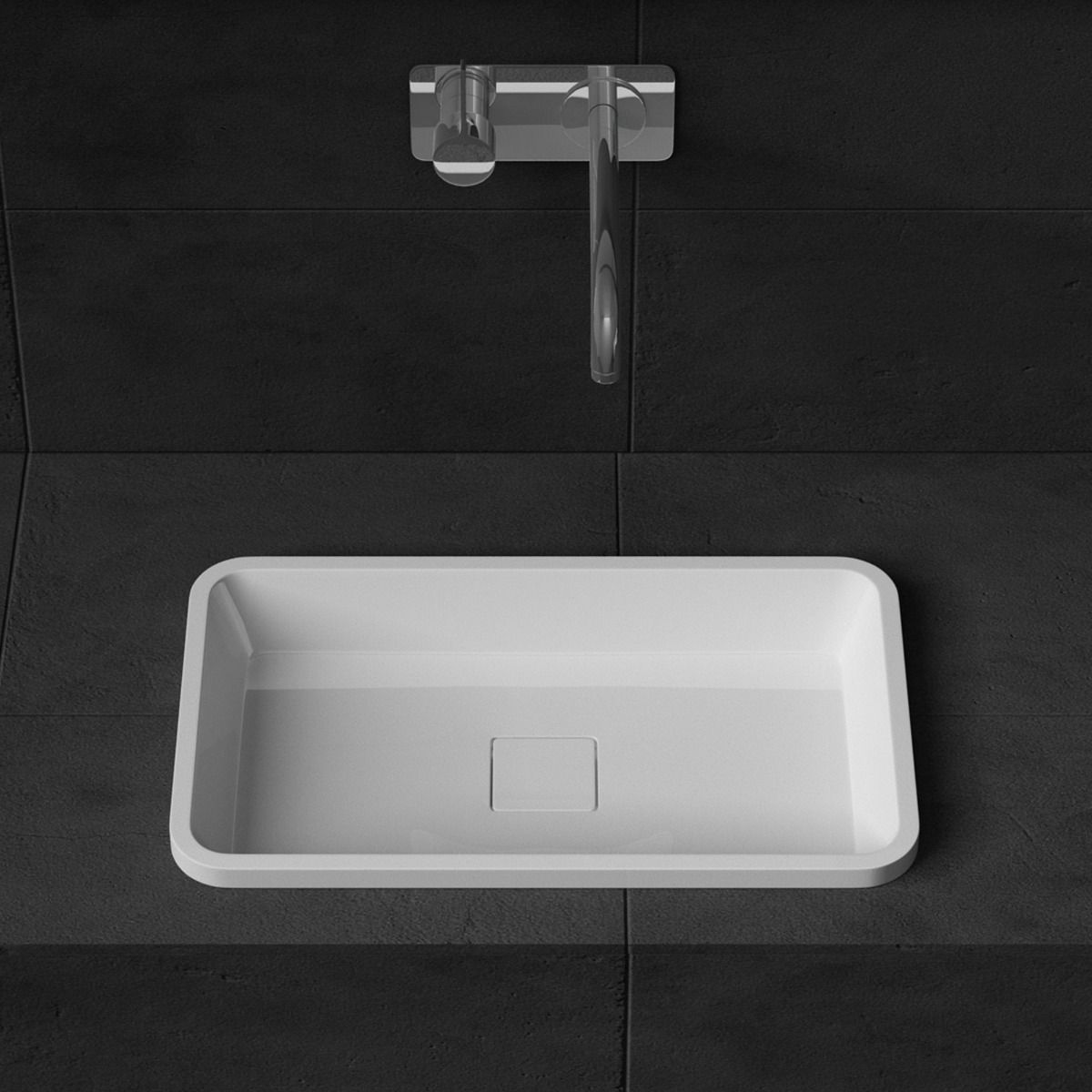 Waschbecken EGO-104, Marmorkomposit, Weiß glänzend, Aufsatzmontage, 53x33 cm