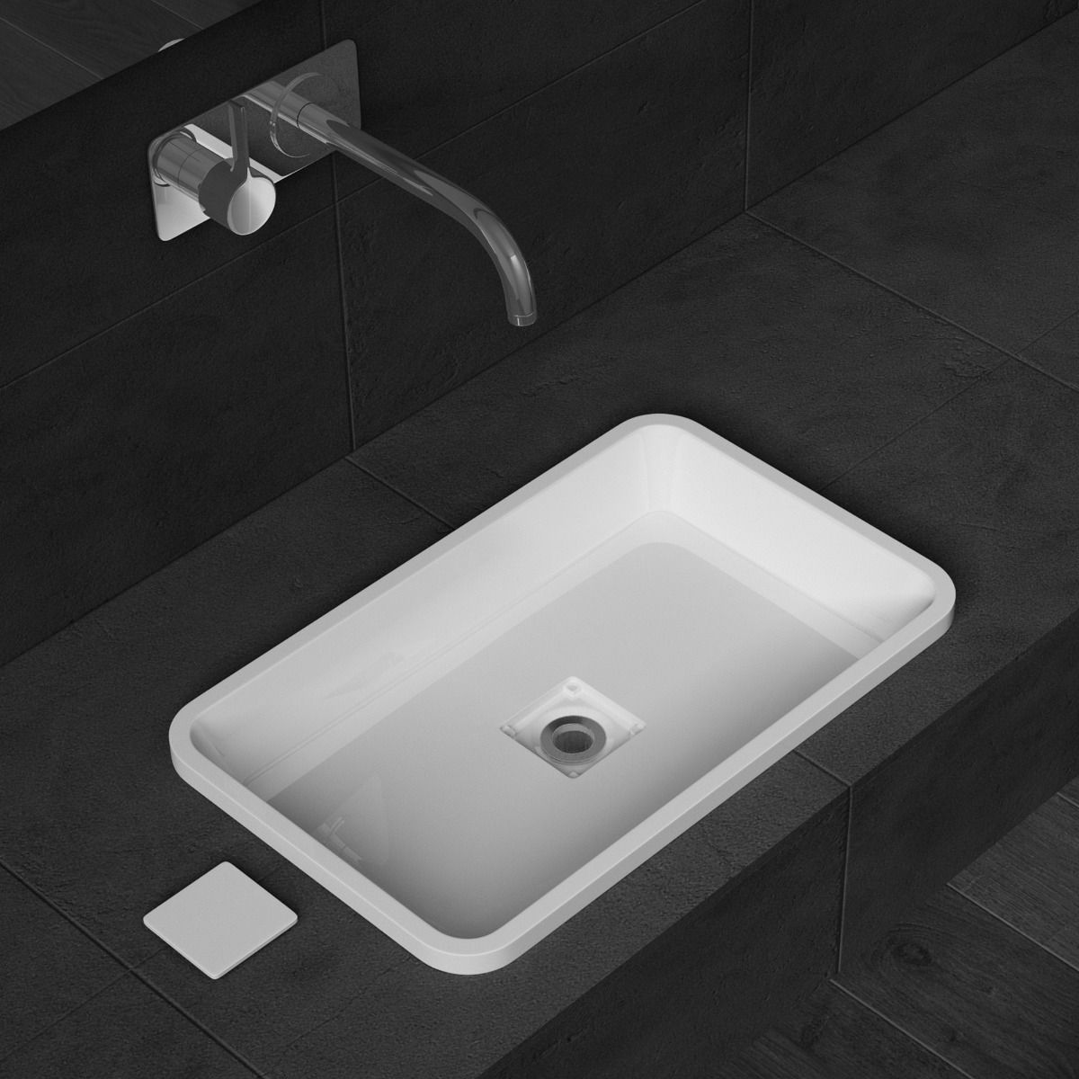 Waschbecken EGO-104, Marmorkomposit, Weiß glänzend, Aufsatzmontage, 53x33 cm