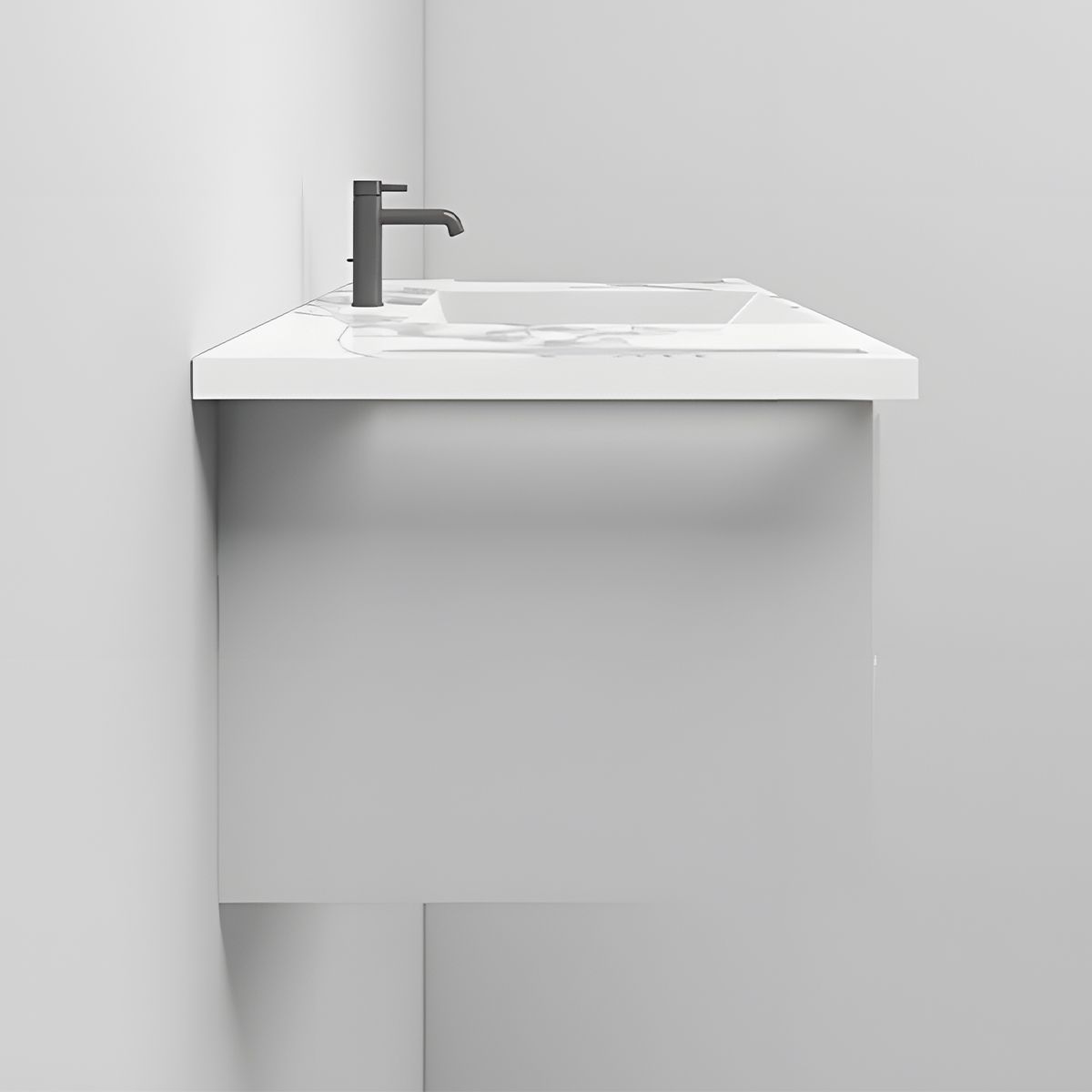 Waschbecken, Weiß Carrara Arabescato Finish, Handtuchhalter, Komposit, wandhängende, Halb-Einbaumontage, 105x55 cm, Lavanda