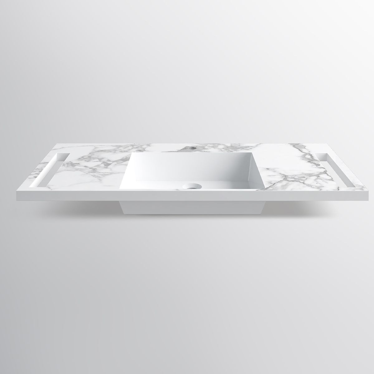 Waschbecken, Weiß Carrara Arabescato Finish, Handtuchhalter, Komposit, wandhängende, Halb-Einbaumontage, 105x55 cm, Lavanda