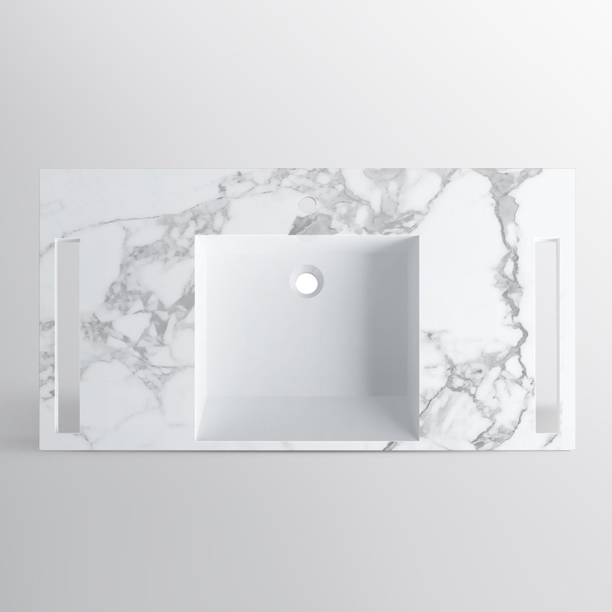 Waschbecken, Weiß Carrara Arabescato Finish, Handtuchhalter, Komposit, wandhängende, Halb-Einbaumontage, 105x55 cm, Lavanda