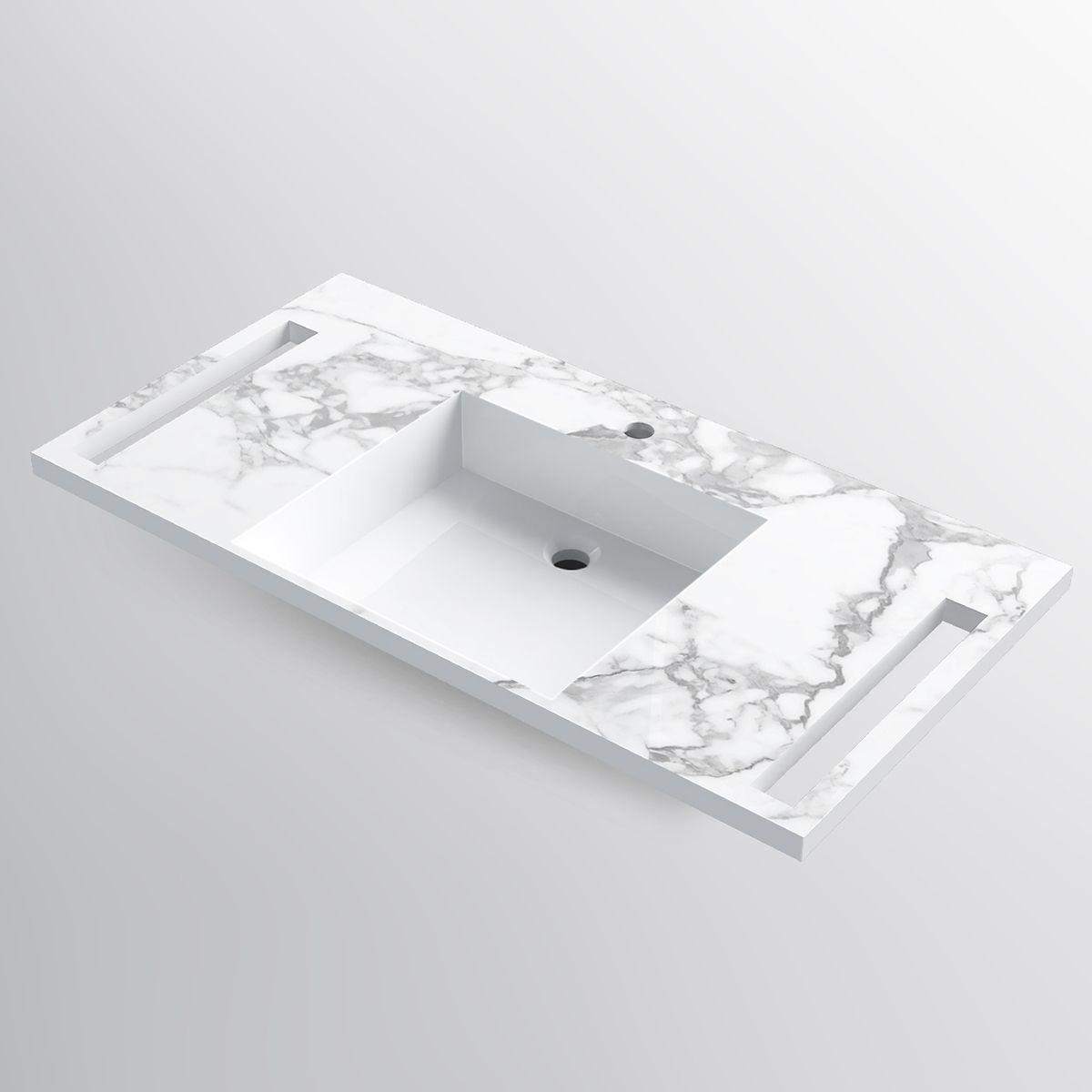 Waschbecken, Weiß Carrara Arabescato Finish, Handtuchhalter, Komposit, wandhängende, Halb-Einbaumontage, 105x55 cm, Lavanda