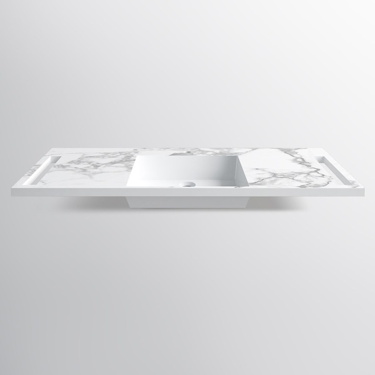 Waschbecken, Weiß Carrara Arabescato Finish, Handtuchhalter, Komposit, wandhängende Halb-Einbaumontage, 125x55 cm, Lavanda