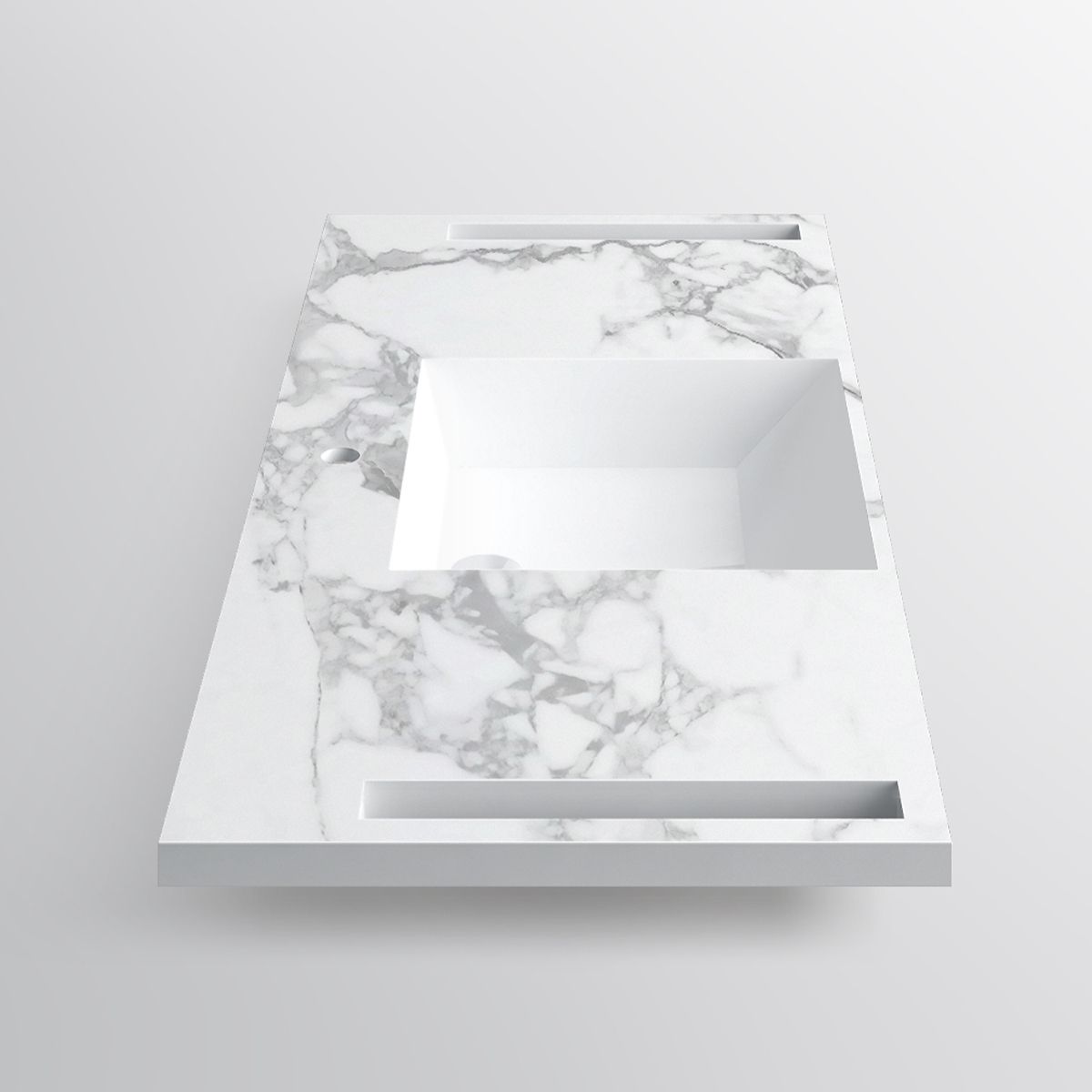 Waschbecken, Weiß Carrara Arabescato Finish, Handtuchhalter, Komposit, wandhängende Halb-Einbaumontage, 125x55 cm, Lavanda