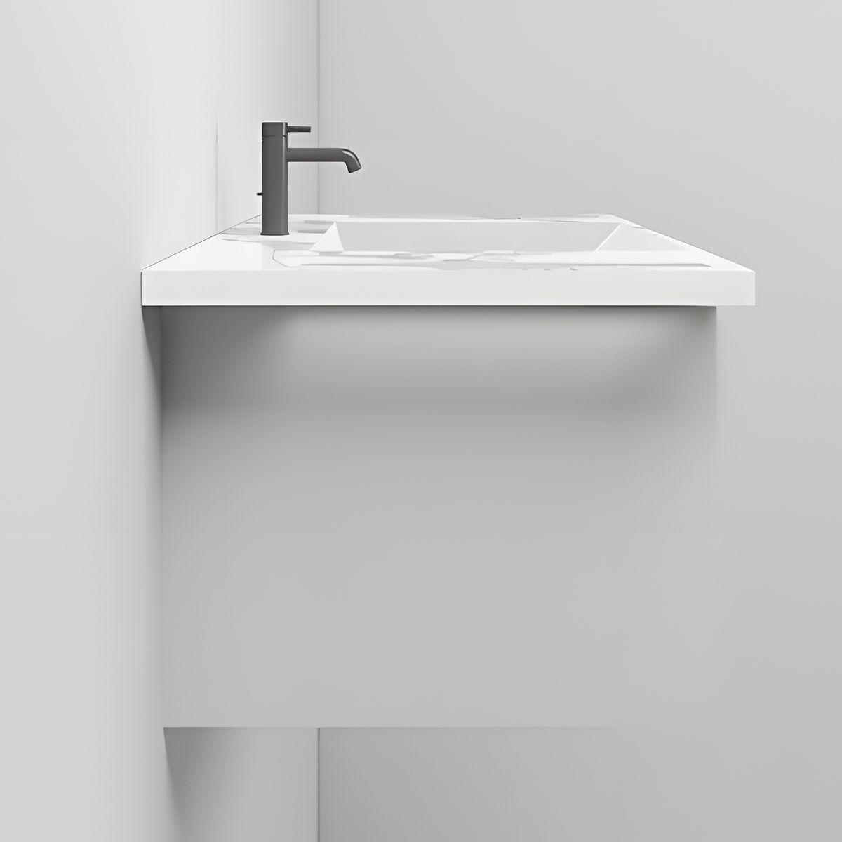 Waschbecken, Weiß Carrara Arabescato Finish, Handtuchhalter, Komposit, wandhängende, Halb-Einbaumontage, 85x55 cm, Lavanda