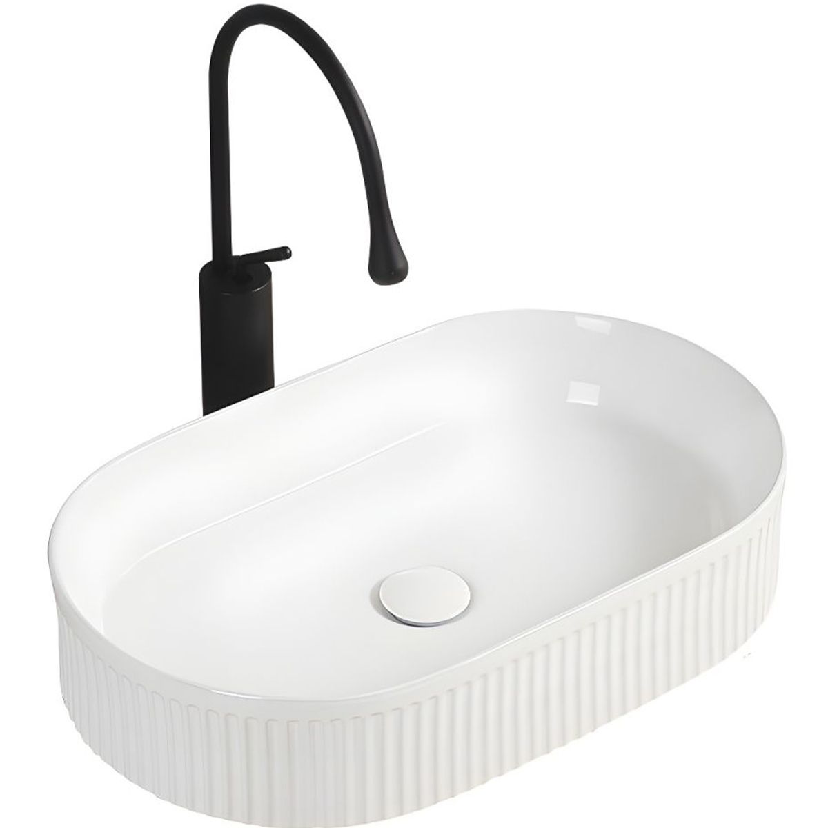 Waschbecken Eliza, Glänzend Weiß, Sanitärkeramik, 55x34 cm, Aufsatzmontage