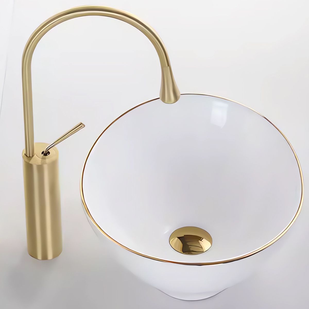 Waschbecken Luigi Gold Line, Glänzend Weiß, ohne Armaturenloch, Aufsatzmontage, Sanitärkeramik, 61x35 cm