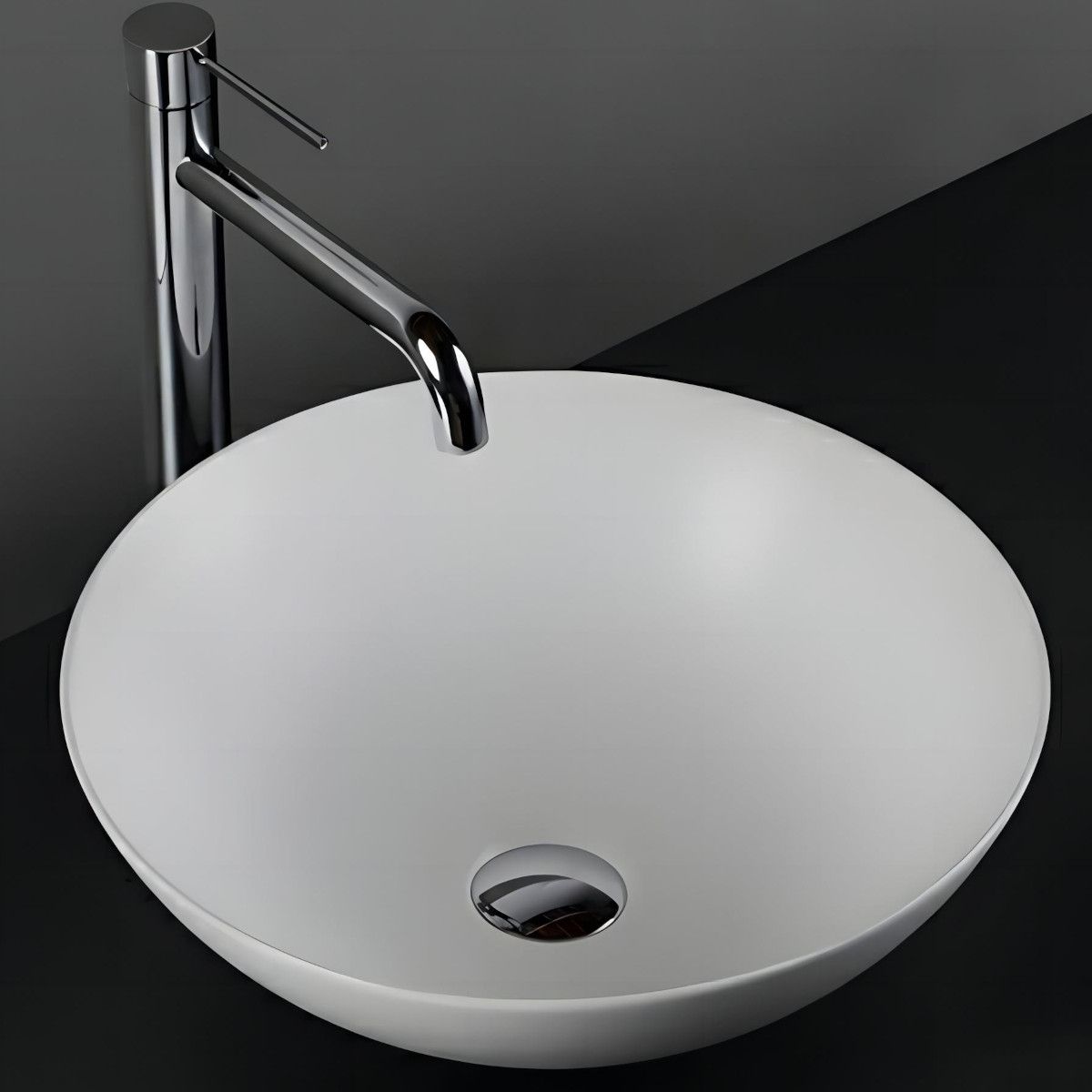 Waschbecken, Weiß Glänzend, Durchmesser 40 cm, Sanitärkeramik, Aufsatzmontage, Leona