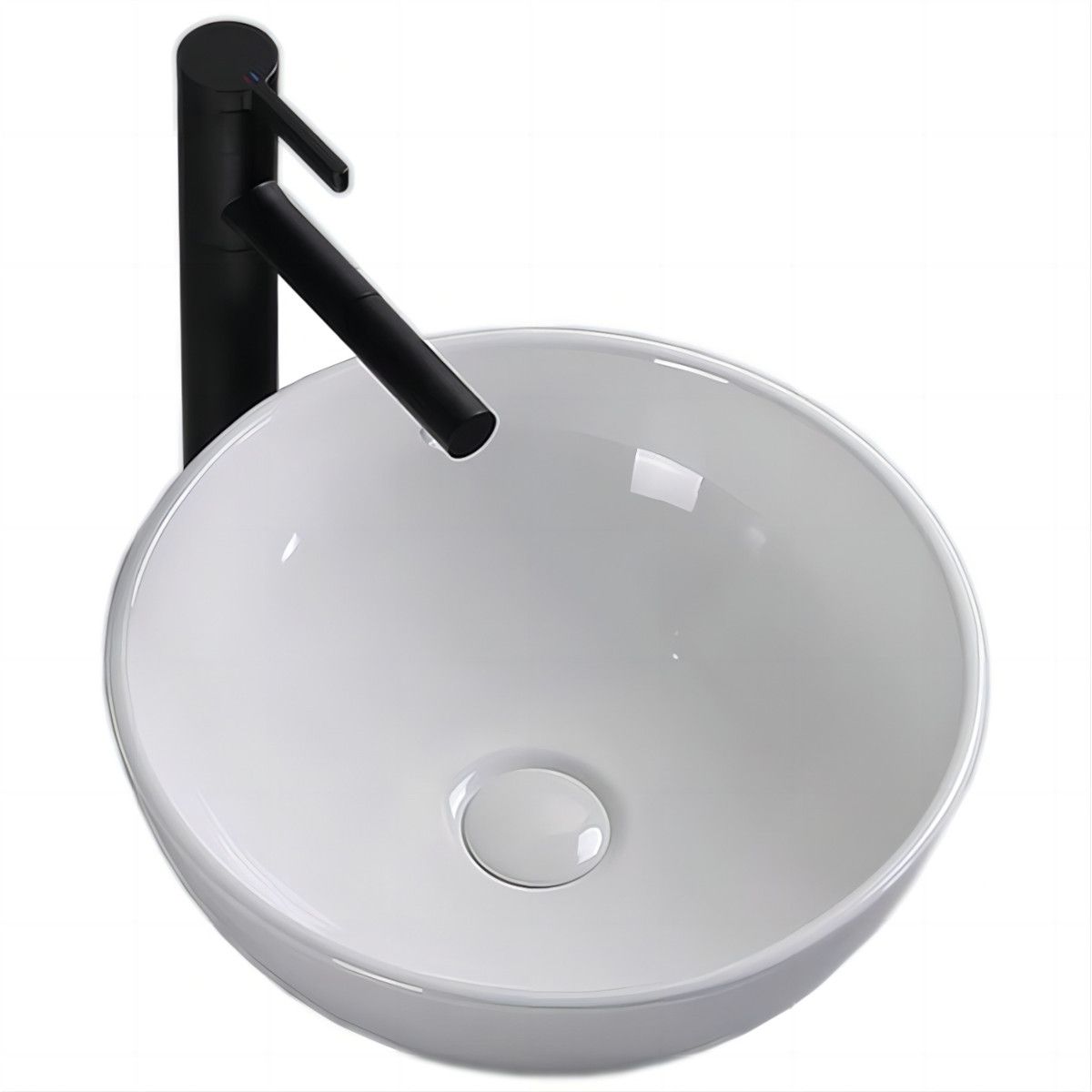 Waschbecken, Weiß Glänzend, Durchmesser 40 cm, Sanitärkeramik, Aufsatzmontage, Leona