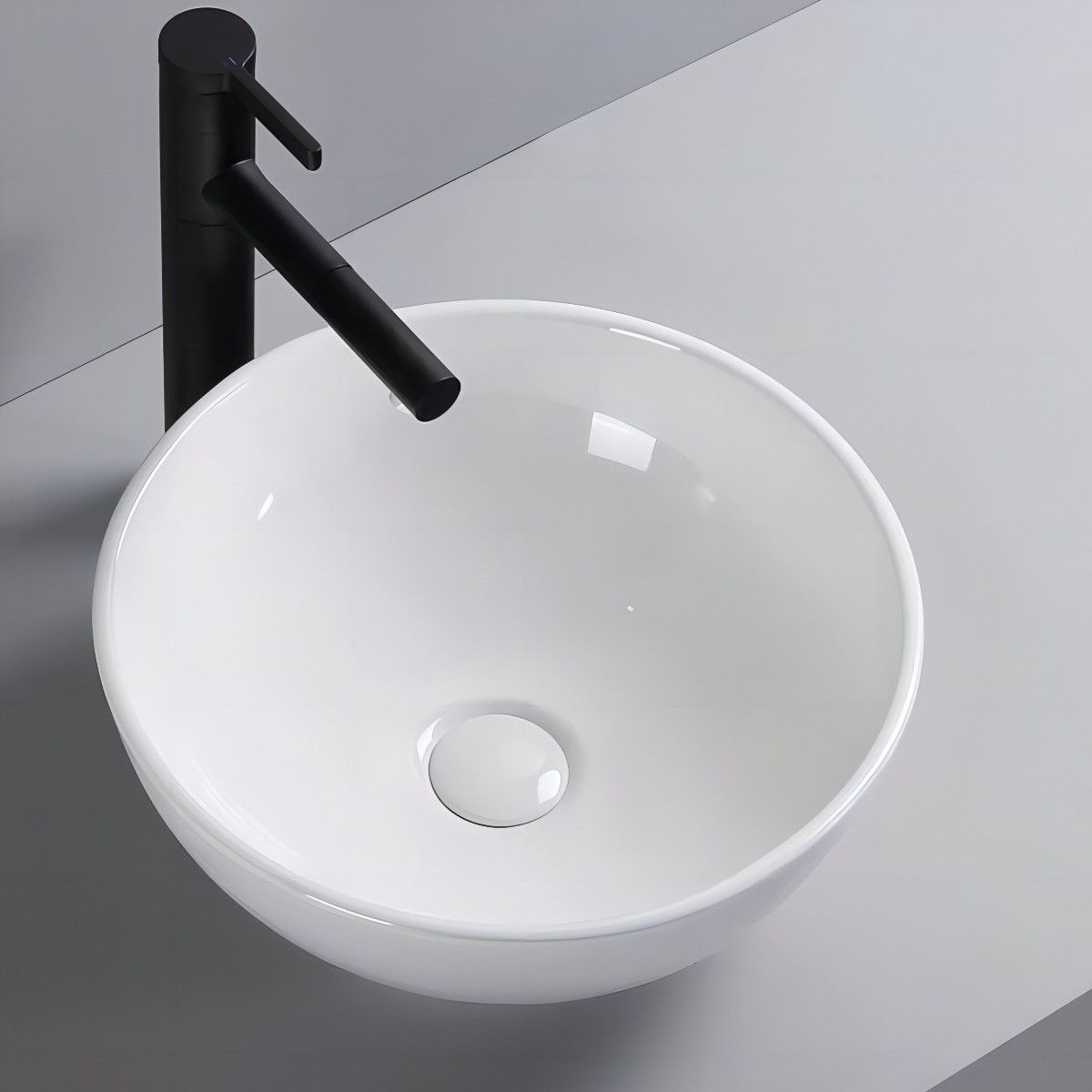 Waschbecken, Weiß Glänzend, Durchmesser 40 cm, Sanitärkeramik, Aufsatzmontage, Leona