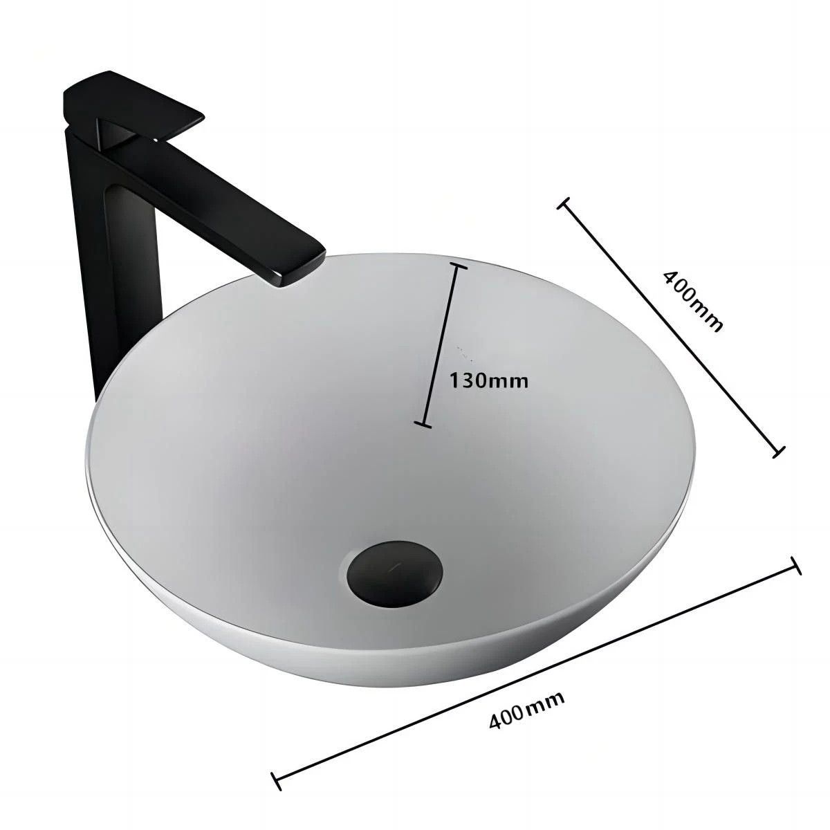 Waschbecken, Weiß Glänzend, Durchmesser 40 cm, Sanitärkeramik, Aufsatzmontage, Leona
