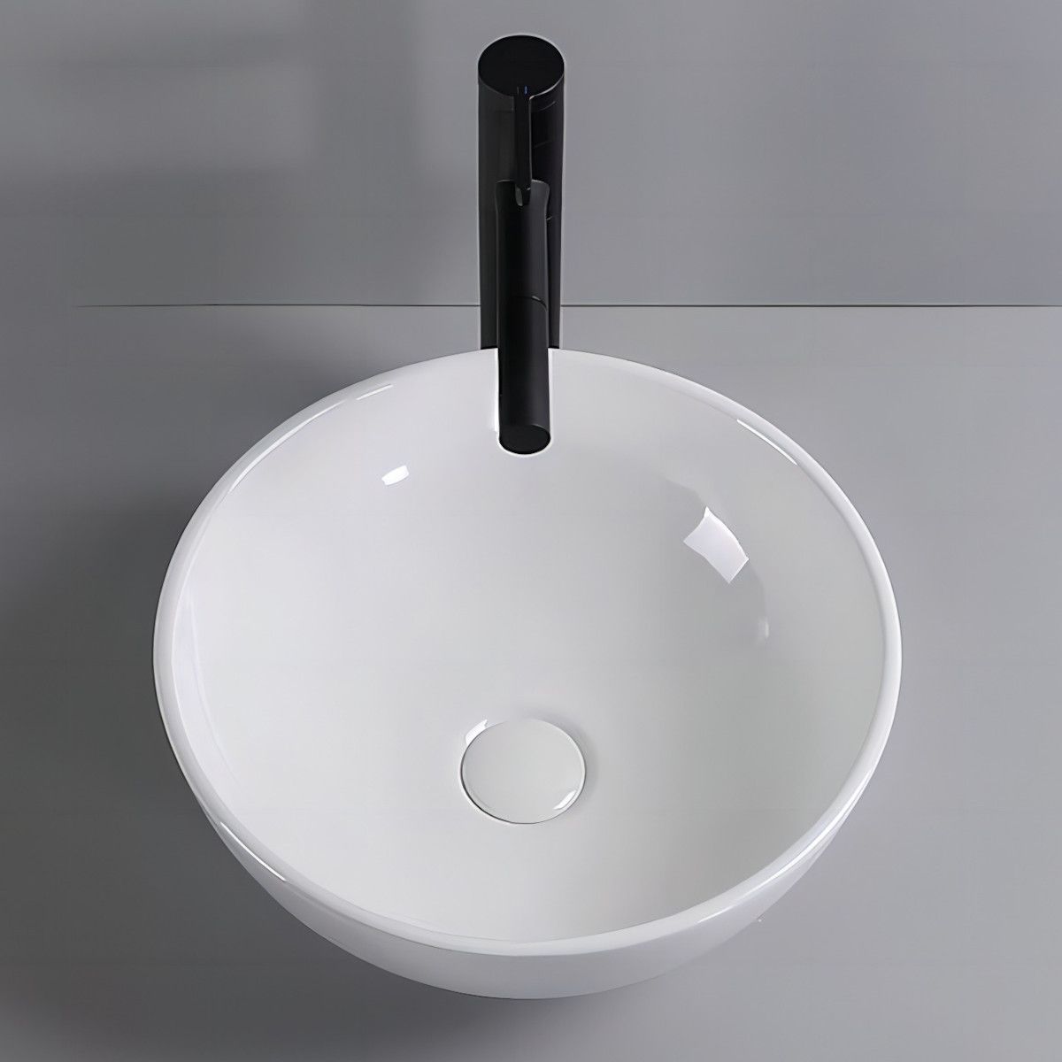 Waschbecken, Weiß Glänzend, Durchmesser 40 cm, Sanitärkeramik, Aufsatzmontage, Leona