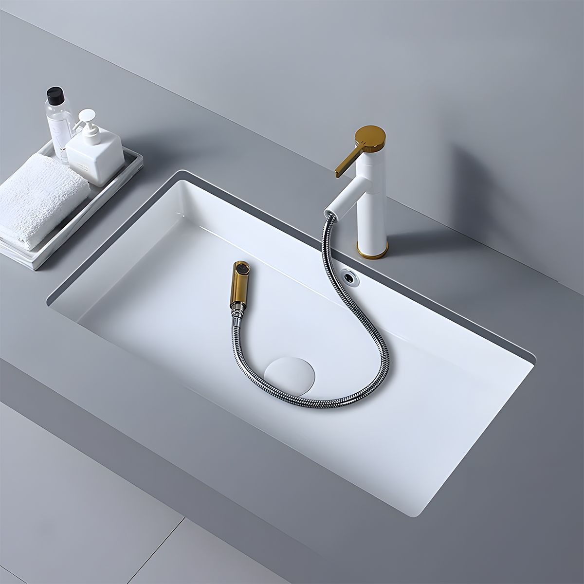 Waschbecken, Glänzend Weiß, Unterbau-Montage, ohne Hahnloch, 70–80x40 cm, Sanitärkeramik, Livia