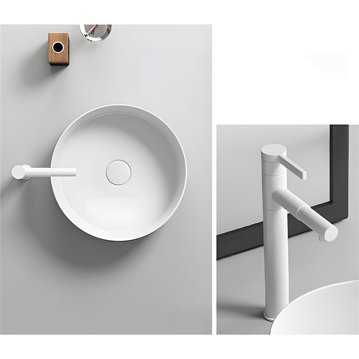 Waschbecken, Mattweiß, Sanitärkeramik, ohne Hahnloch, Durchmesser 42 cm, Linea