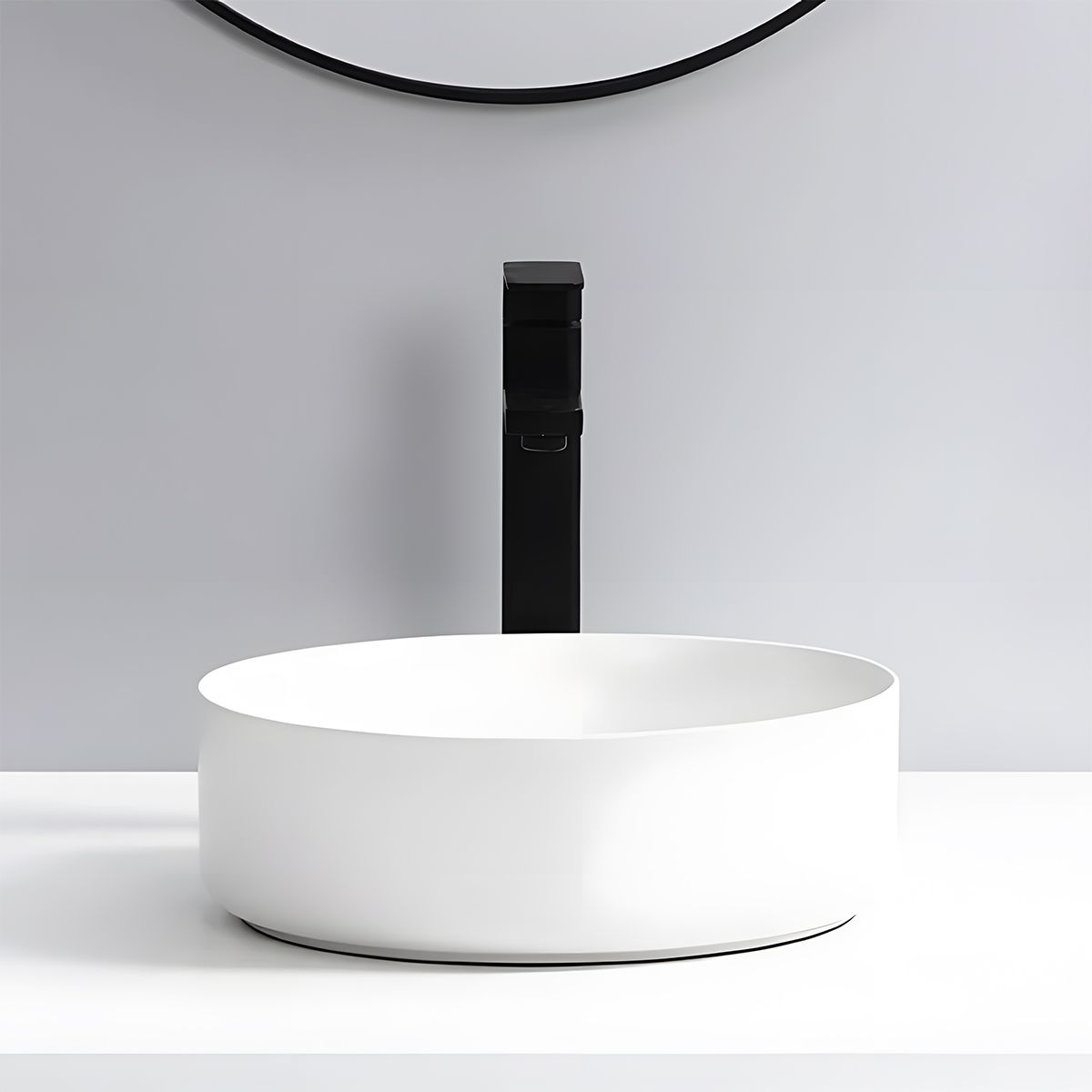 Waschbecken, Mattweiß, Sanitärkeramik, ohne Hahnloch, Durchmesser 42 cm, Linea