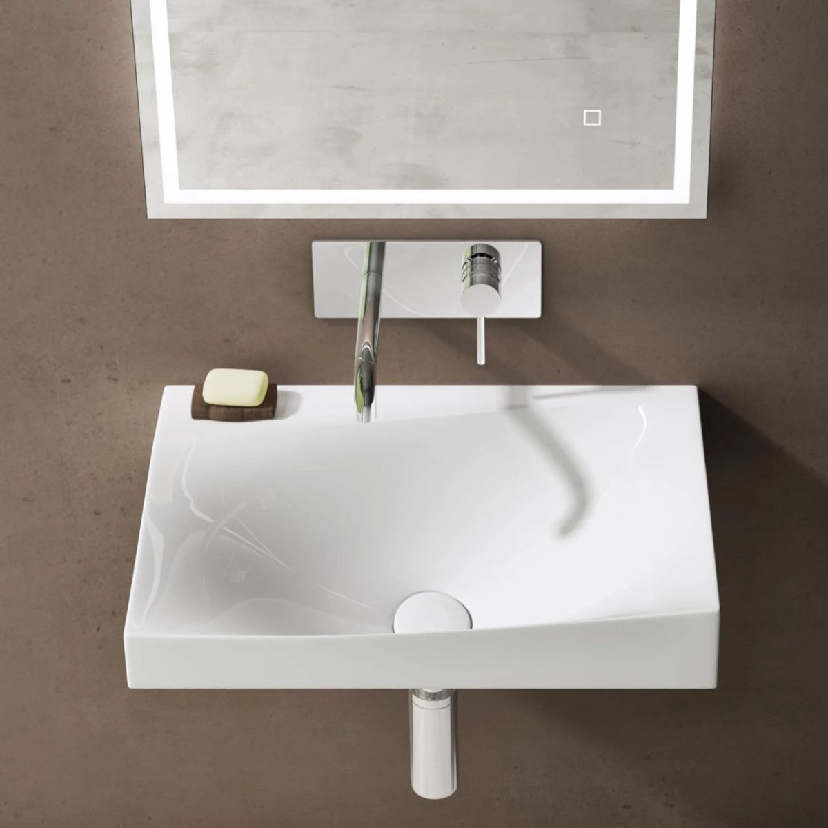 Waschbecken, Mineralguss, Farbe Weiß glänzend, Wandmontage, 60x38 cm, Ego-6035