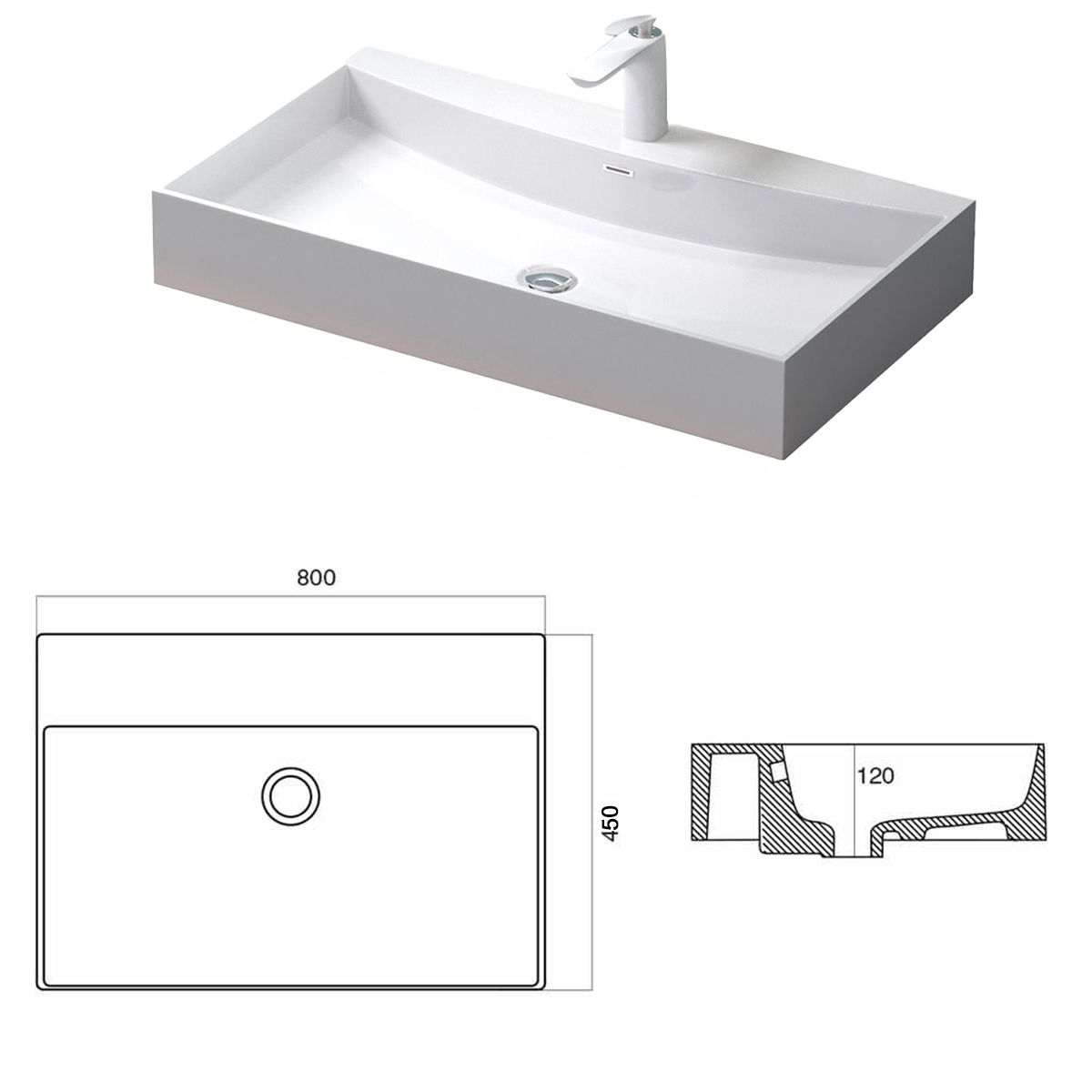 Waschbecken, Mineralguss, Aufsatzmontage, Hochglanz Weiß, EGO-34