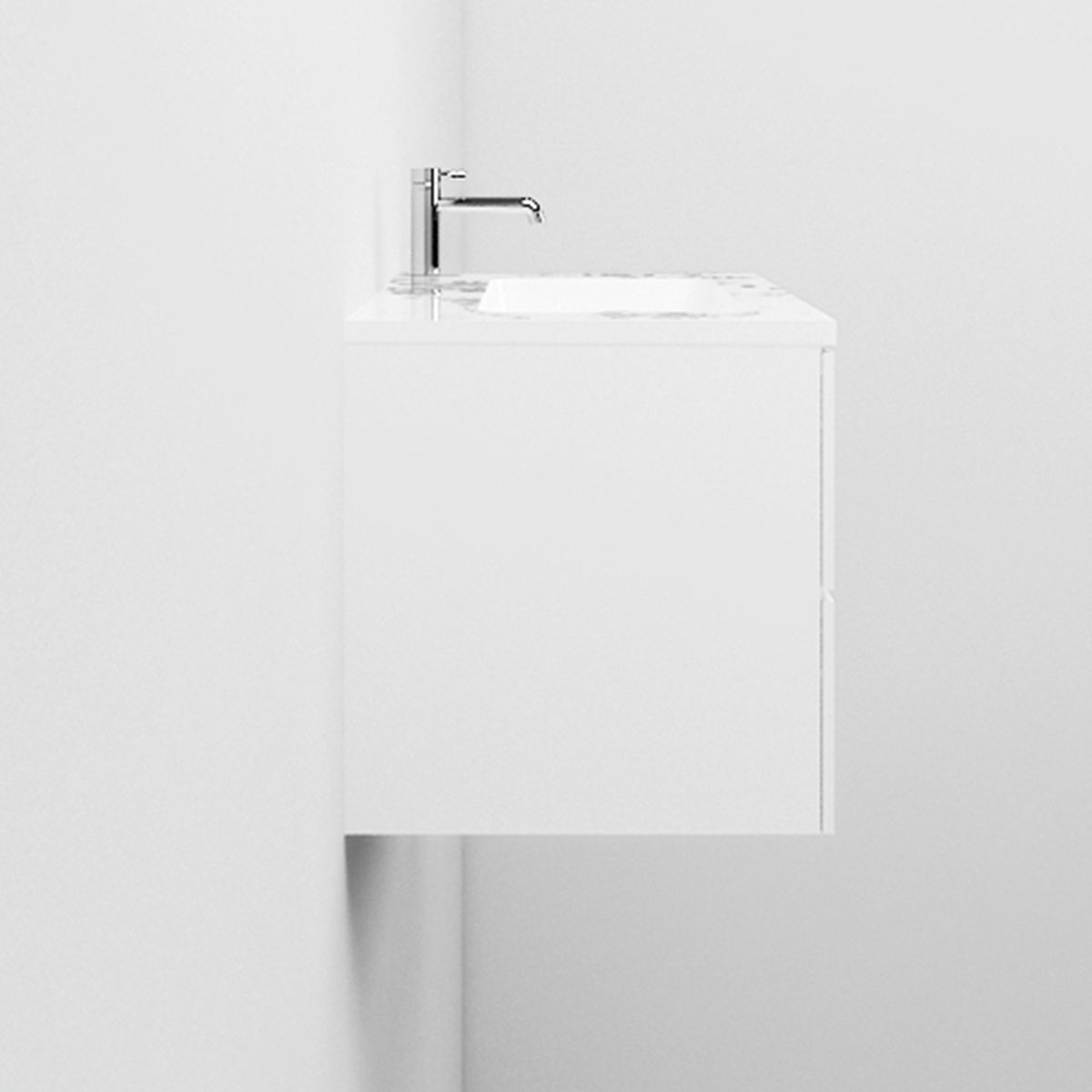 Waschbecken, Mineralverbund, Glänzend Weiß, halb eingelassene Montage, mit Armaturloch, 61-91x46 cm, Cortina