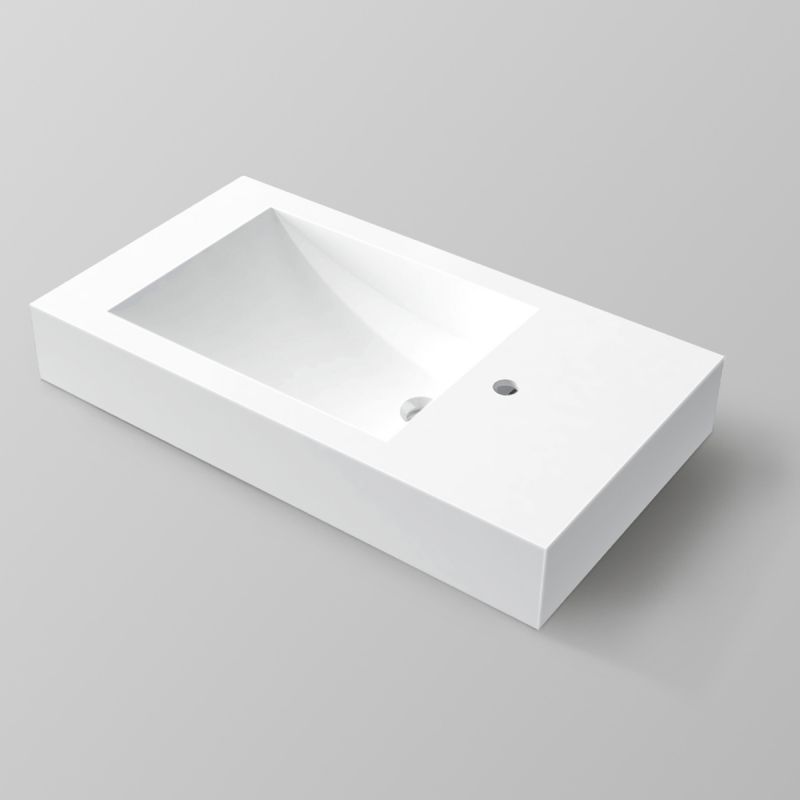 Waschbecken, Mineralwerkstoff, Wandmontage, mit Hahnloch rechts, 85x47 cm, Veloce