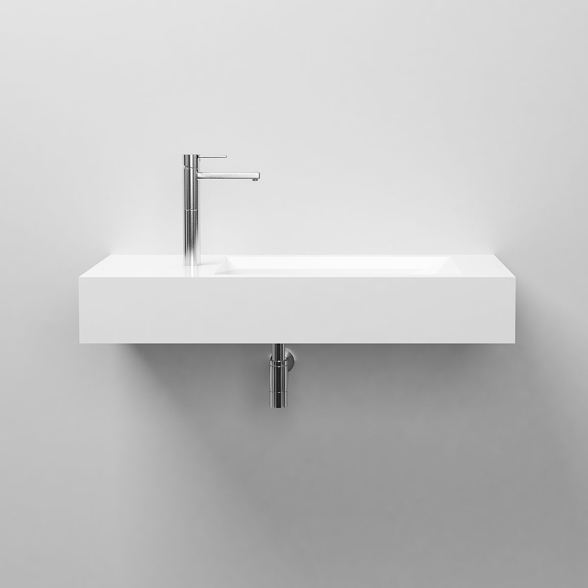 Waschbecken, Mineralwerkstoff, Wandmontage, mit Hahnloch links, 85x47 cm, Veloce