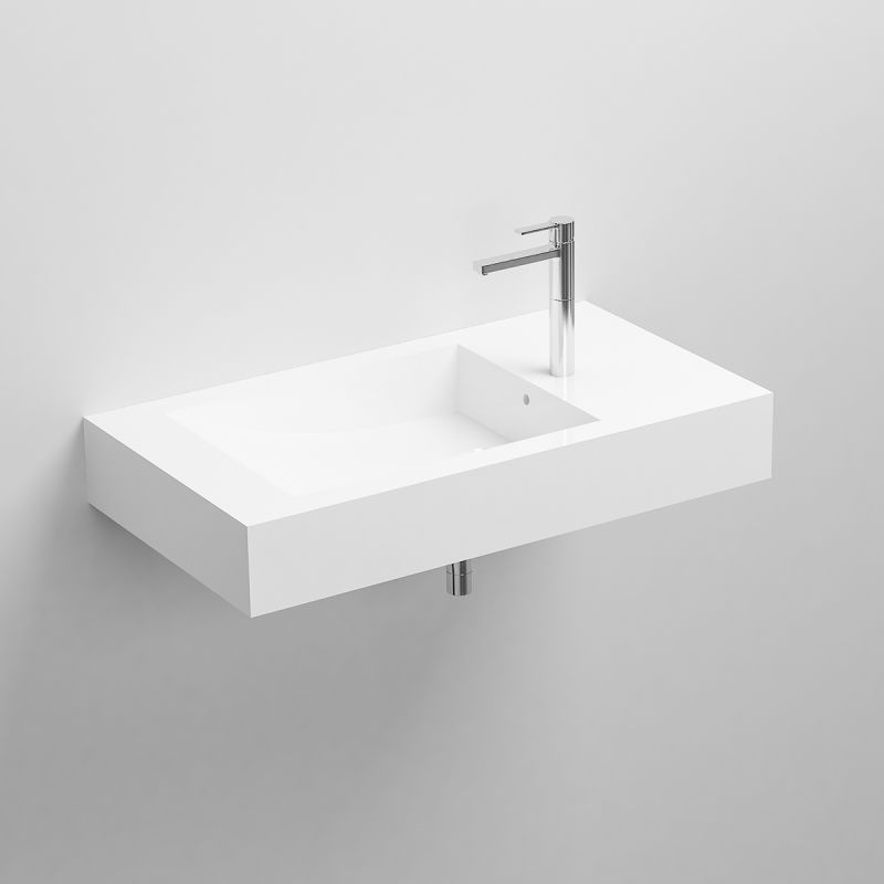 Waschbecken, Mineralwerkstoff, Wandmontage, mit Hahnloch rechts, 85x47 cm, Veloce