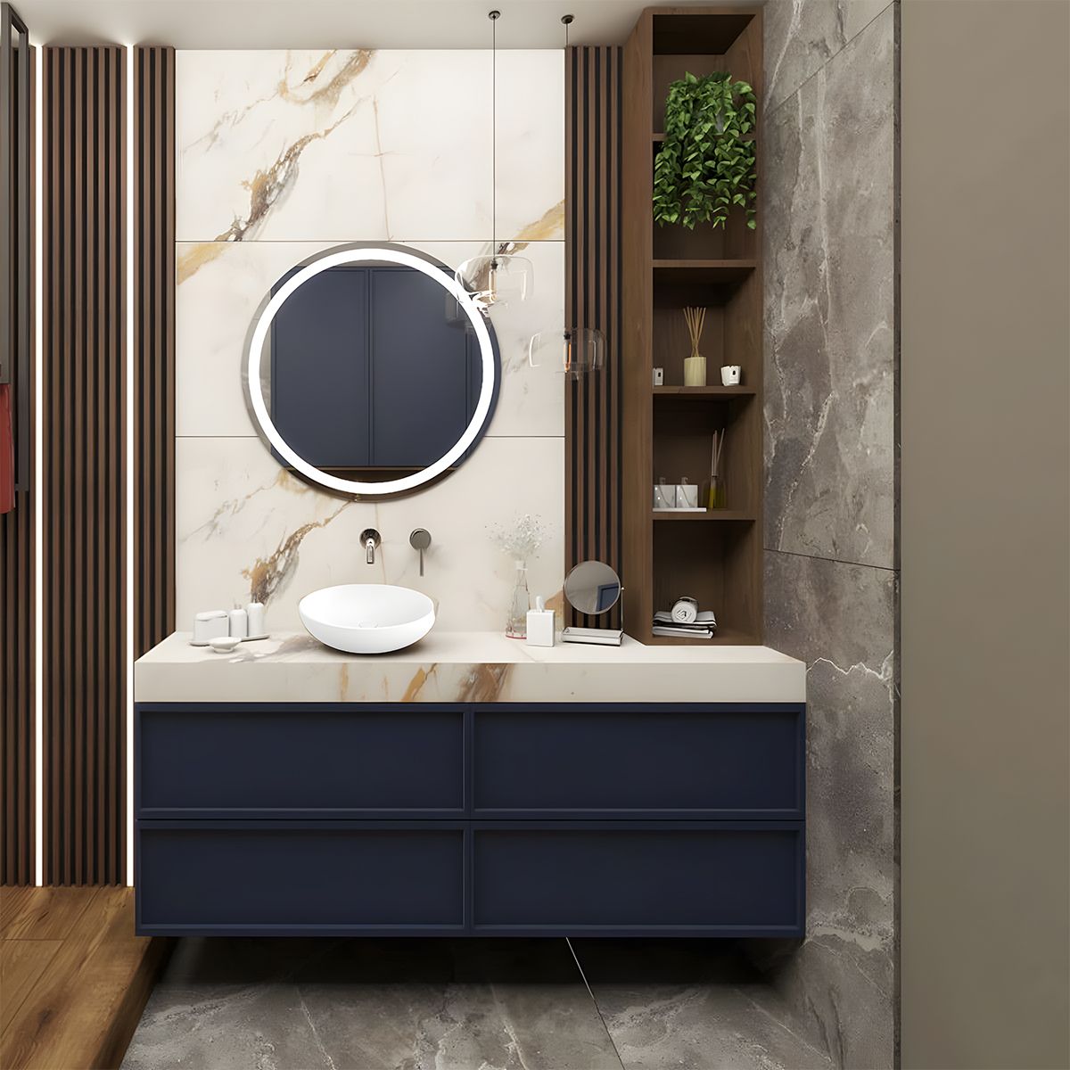 Waschbecken, Durchmesser 45 cm, Glänzend Weiß, Aufsatzmontage, Sanitärkeramik, Michael