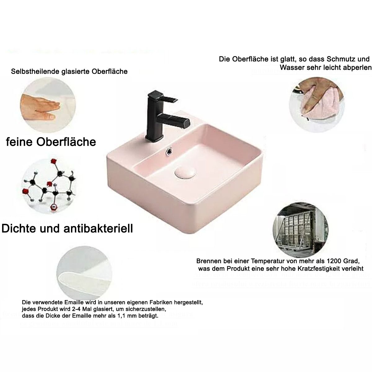 Waschbecken, Durchmesser 45 cm, Mattschwarz, Power Colour, Aufsatzmontage, Sanitärkeramik, Michael