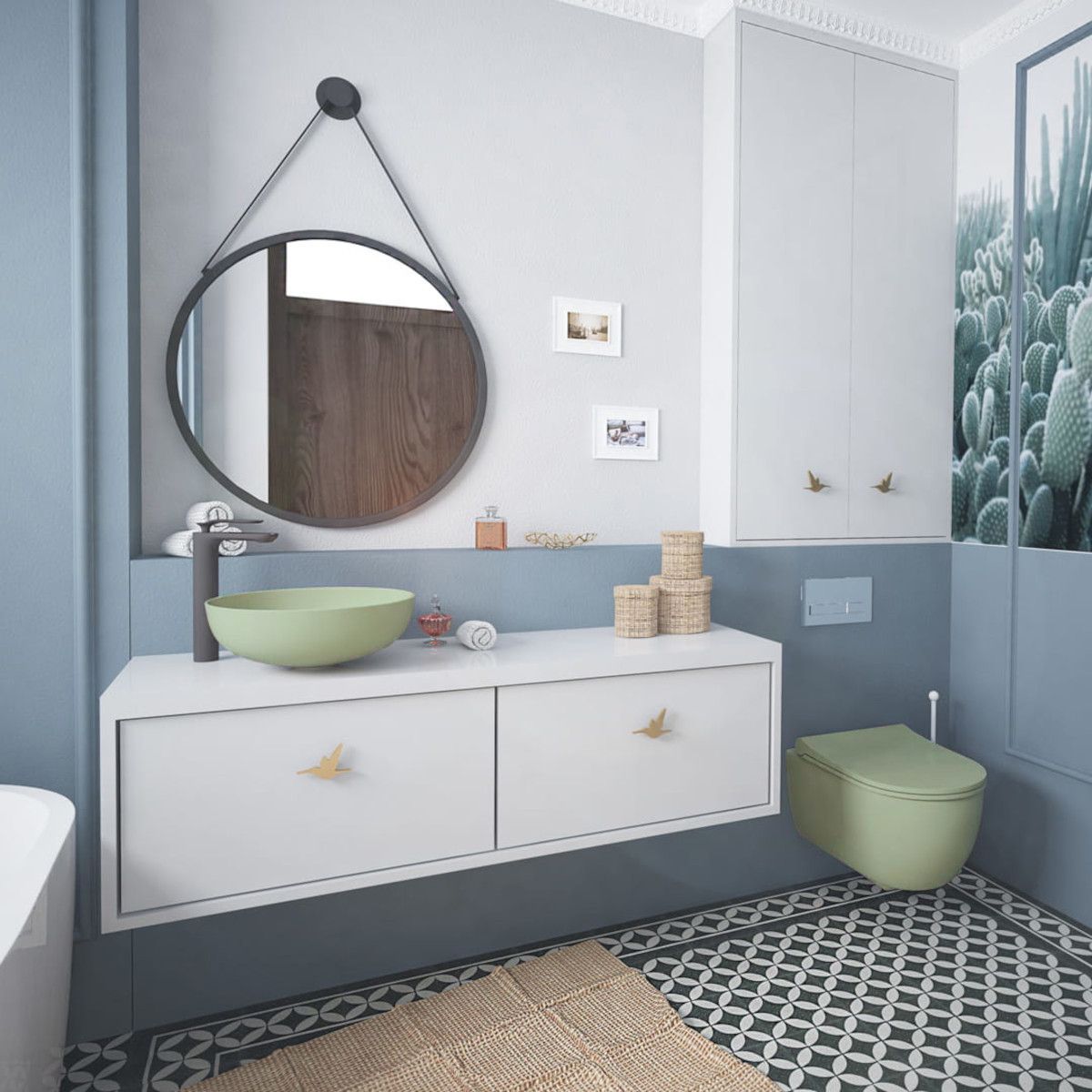 Waschbecken, Durchmesser 45 cm, Mintgrün Matt, Power Colour, Aufsatzmontage, Sanitärkeramik, Molis