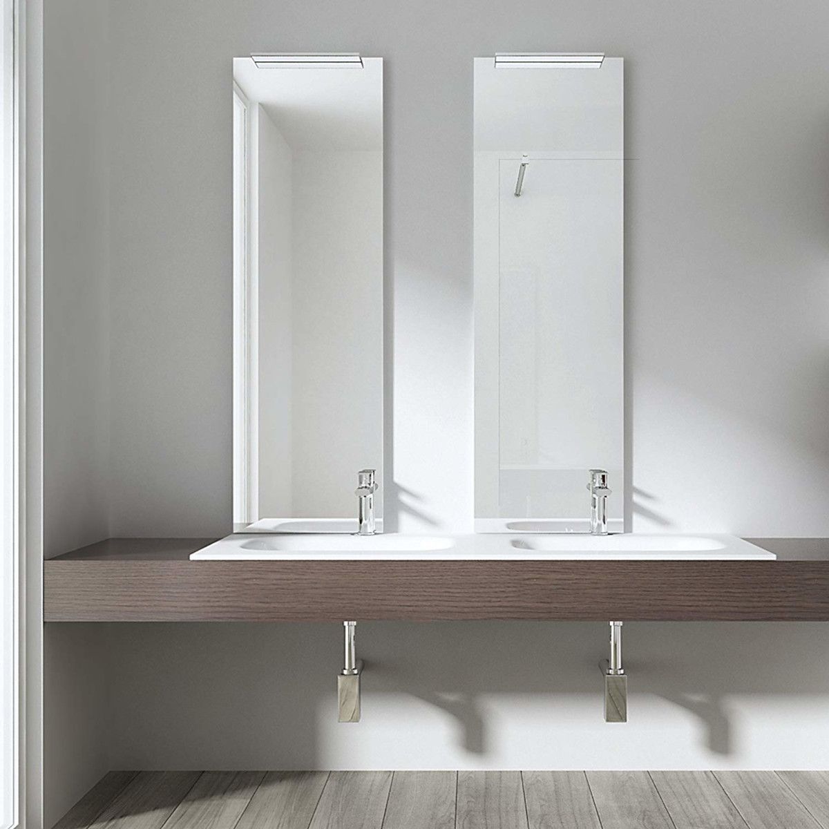 Doppelwaschbecken EGO 04, Hochglanzweiß, 120 x 48 cm, halb-unterbau, Marmor-Verbundwerkstoff, mit zwei Armaturenlöchern