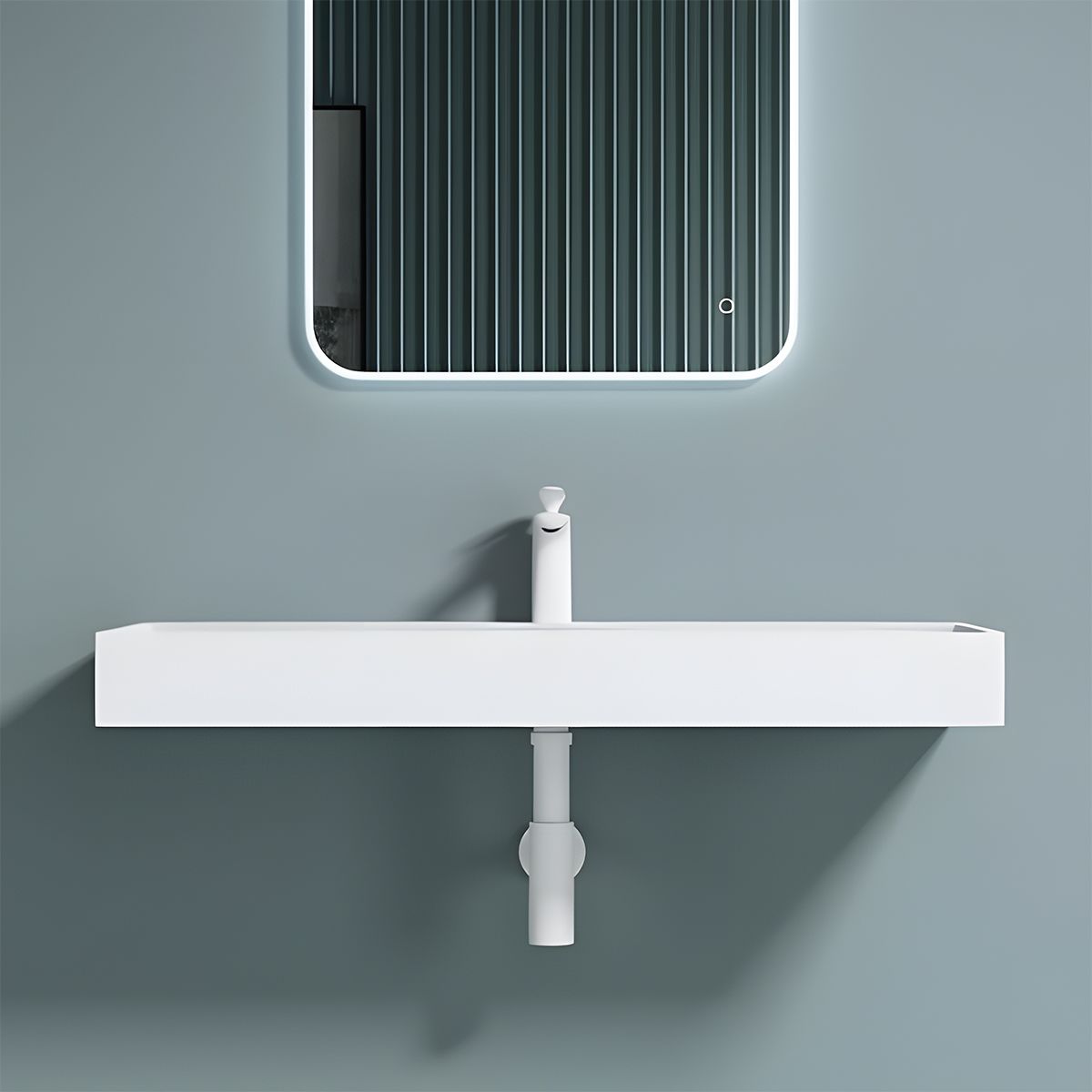 Doppelwaschbecken EGO19, Weiß, glänzend, 120 cm, Marmor-Verbundwerkstoff, Wand- oder Aufsatzmontage, mit einem Armaturenloch