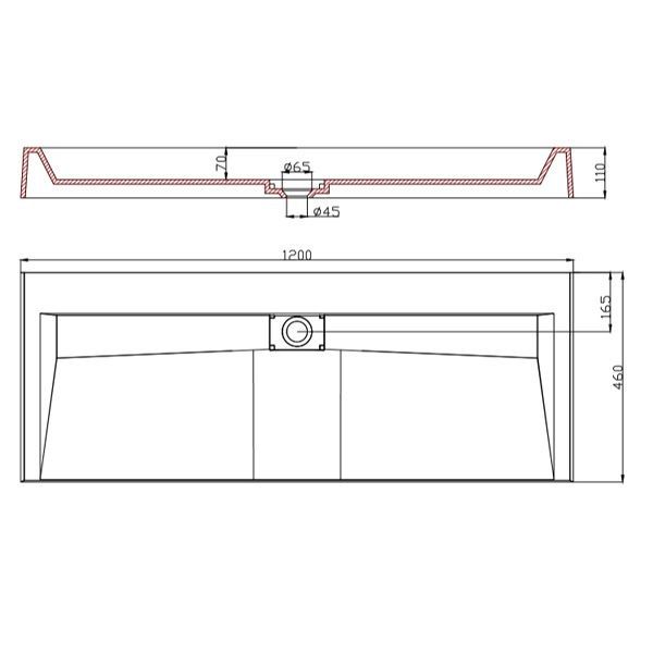 Doppelwaschbecken EGO19, 120x46 cm, Marmorkomposit, Aufsatz- oder Wandmontage