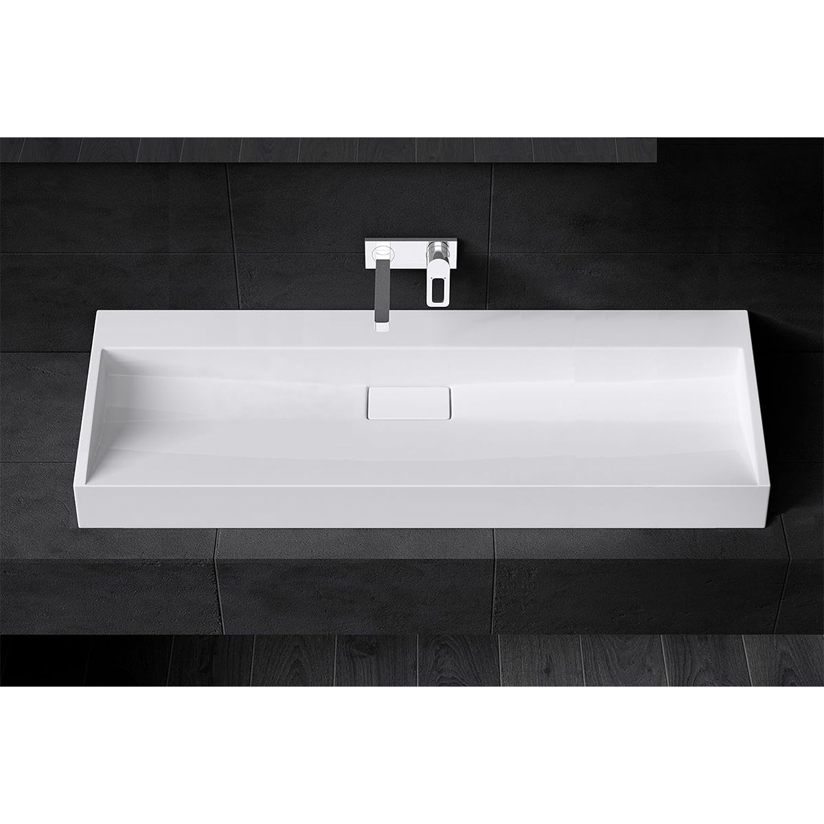 Doppelwaschbecken EGO 19, glänzend Weiß, 120 cm, Marmorkomposit, Wand- oder Aufsatzmontage, ohne Hahnloch