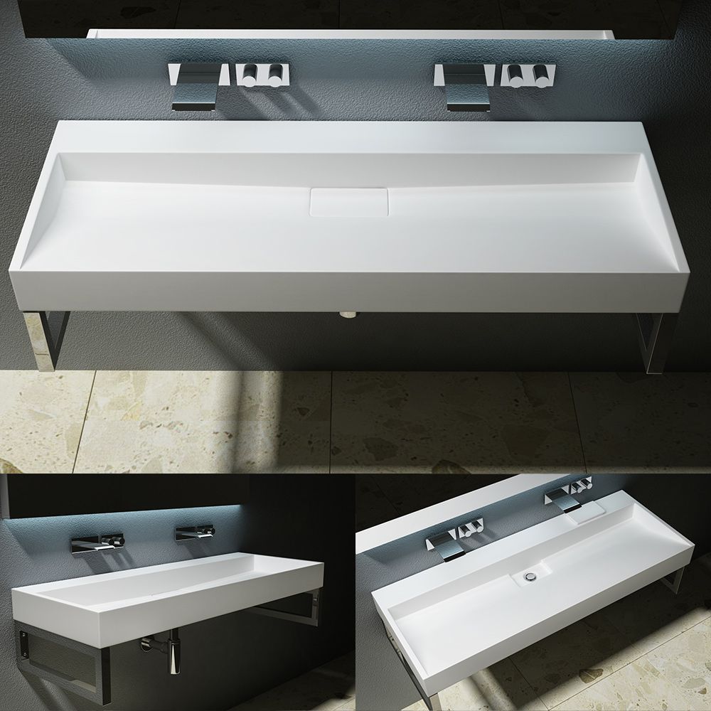 Doppelwaschbecken EGO19, 120x46 cm, Marmorkomposit, Aufsatz- oder Wandmontage