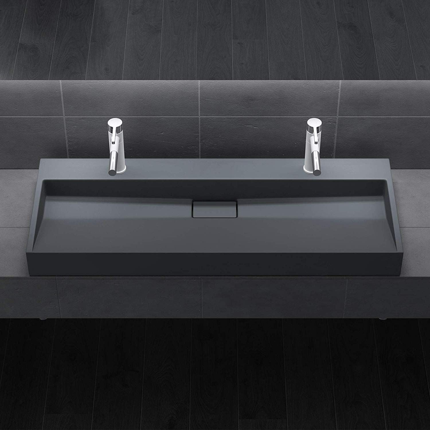 Waschbecken EGO19, Anthrazit matt, 120 cm, Marmorkomposit, Wand- oder Aufsatzmontage