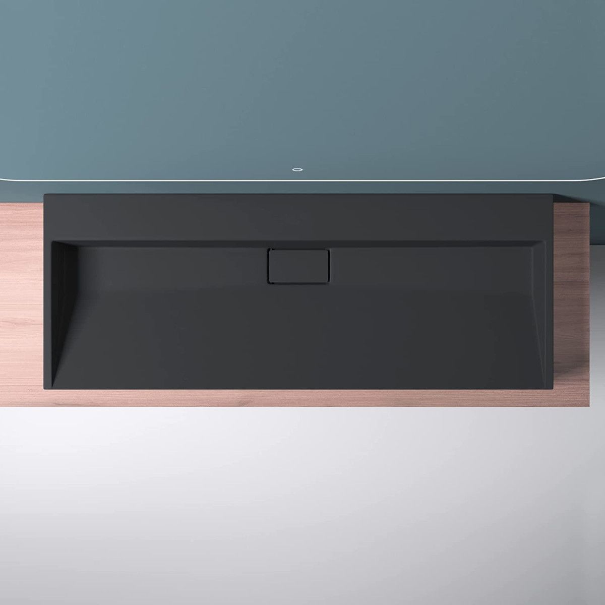 Doppelwaschbecken EGO 19, Anthrazit, matt, 120 cm, Marmorverbundwerkstoff, wandhängend oder als Aufsatzwaschbecken, ohne Hahnloch