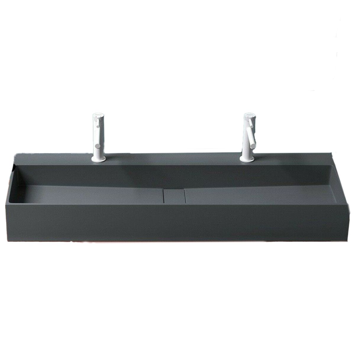 Doppelwaschbecken EGO 6028, versteckter Abfluss, Matt Anthrazit, Marmorkomposit, Aufsatz- oder Wandmontage, 120x40 cm